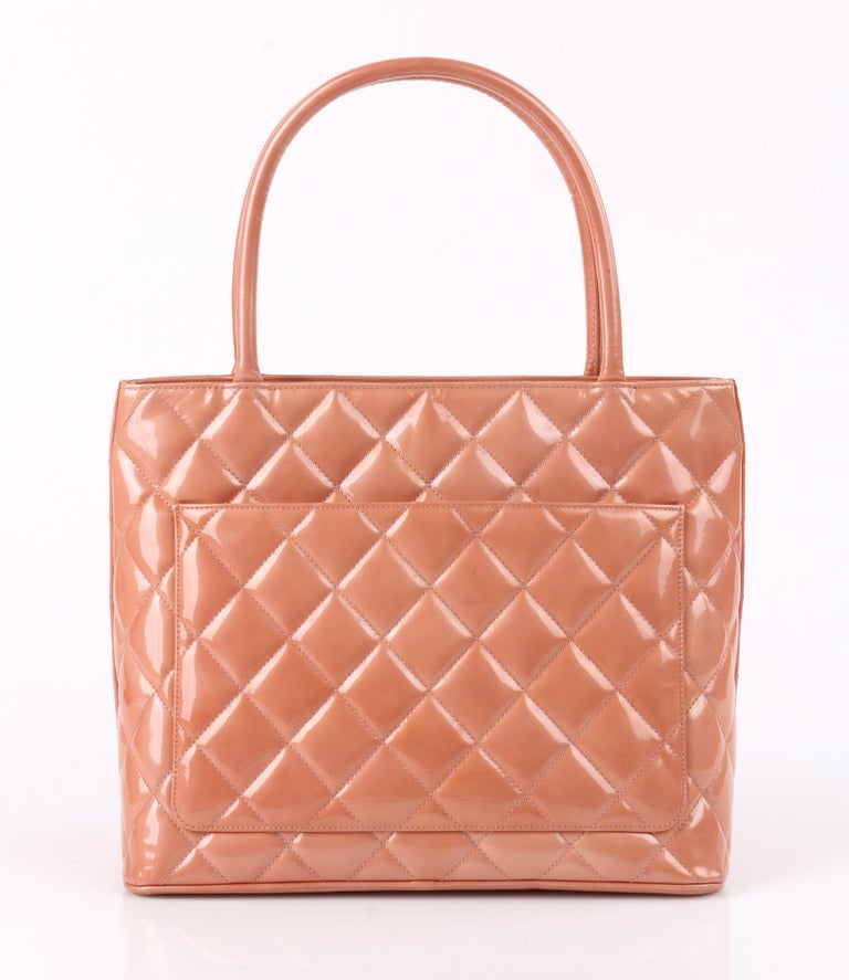 CHANEL c. 2000 s Pink Salmon Patent Leather Quilted Medallion Tote Handbag at 1stDibs chanel medallion tote pink chanel medallion tote retail price chanel pink medallion tote