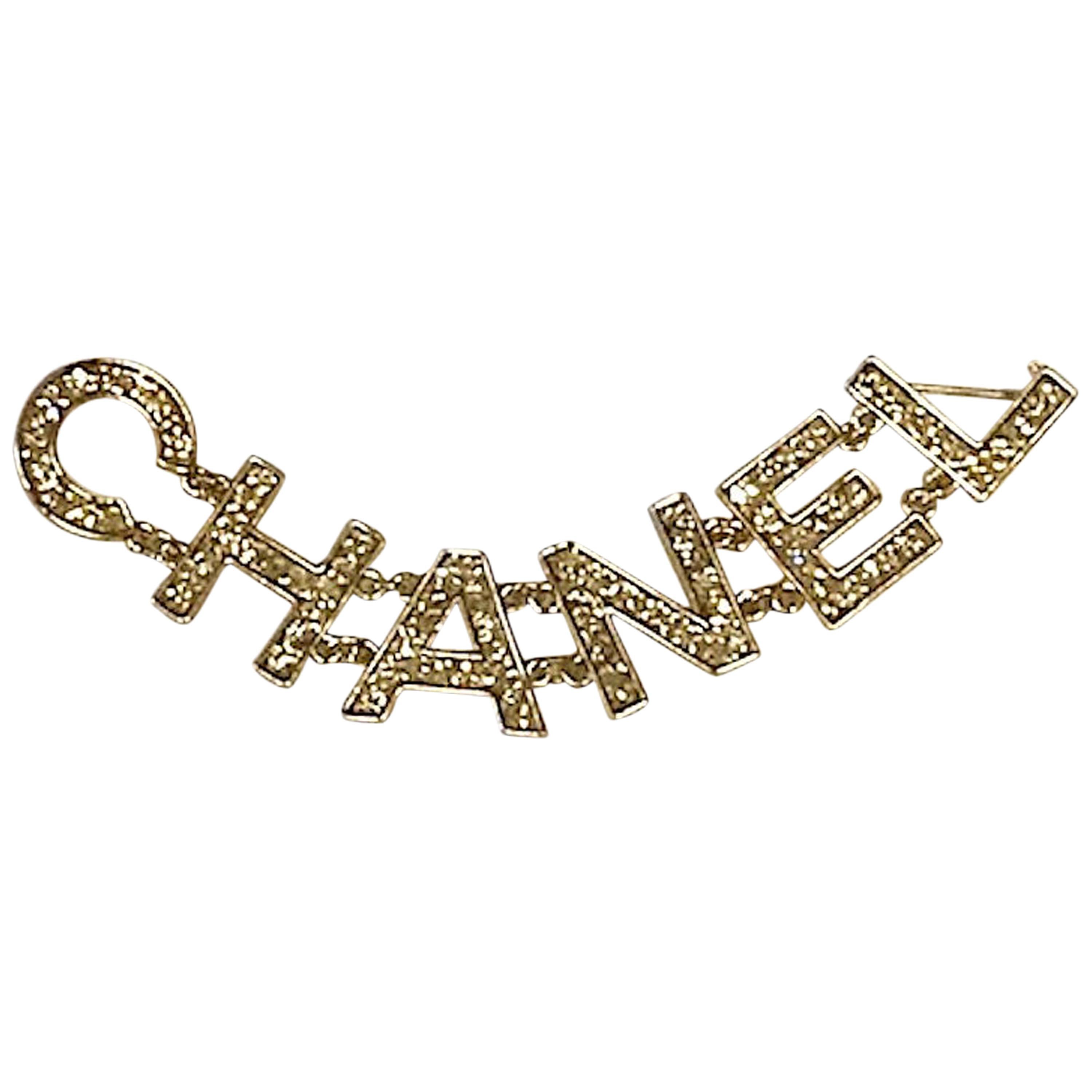 Chanel "C H A N E L"  Name in Crystal Letters double Pin, 2018