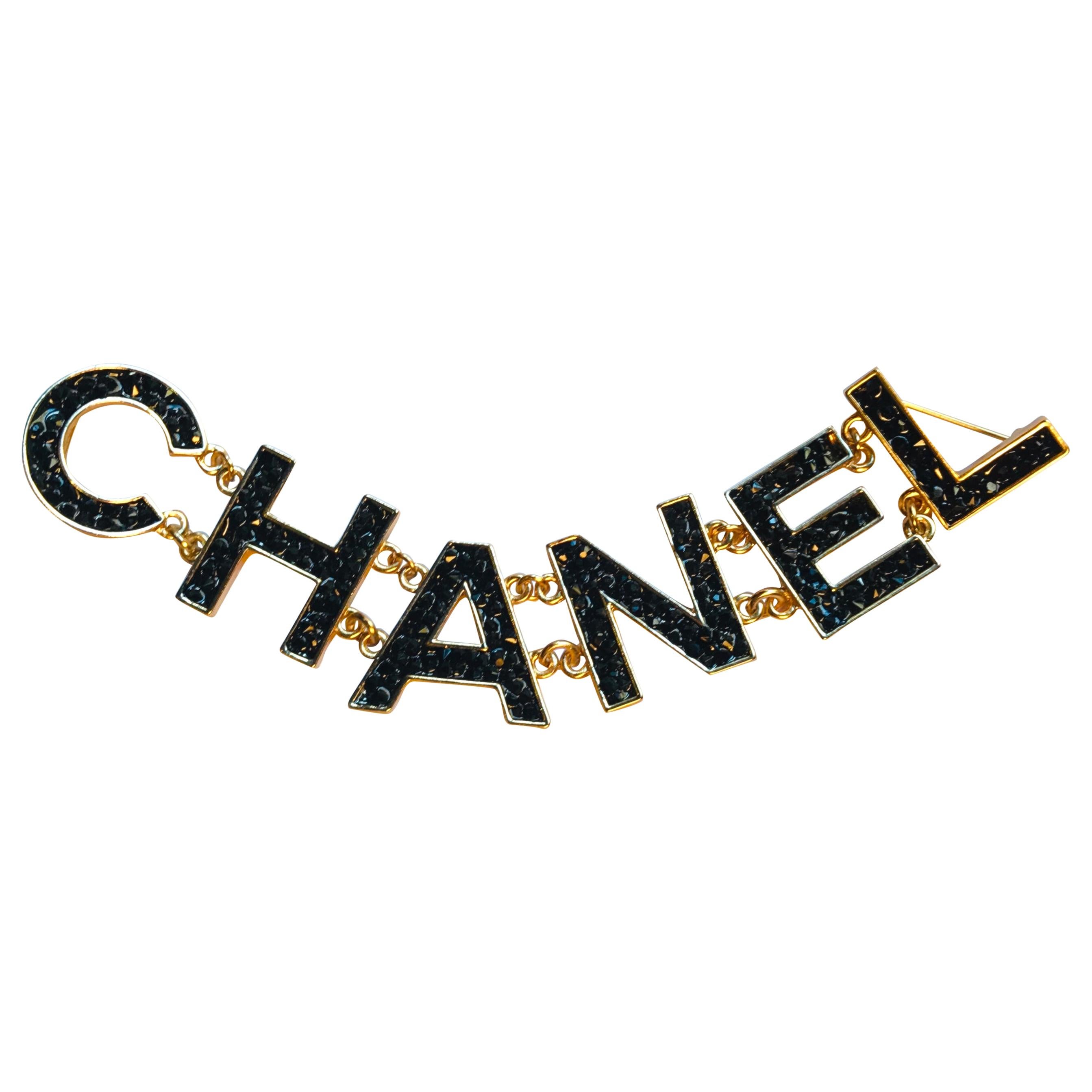 Chanel C H A N E L Name in Crystal Letters double Pin, 2019 at 1stDibs