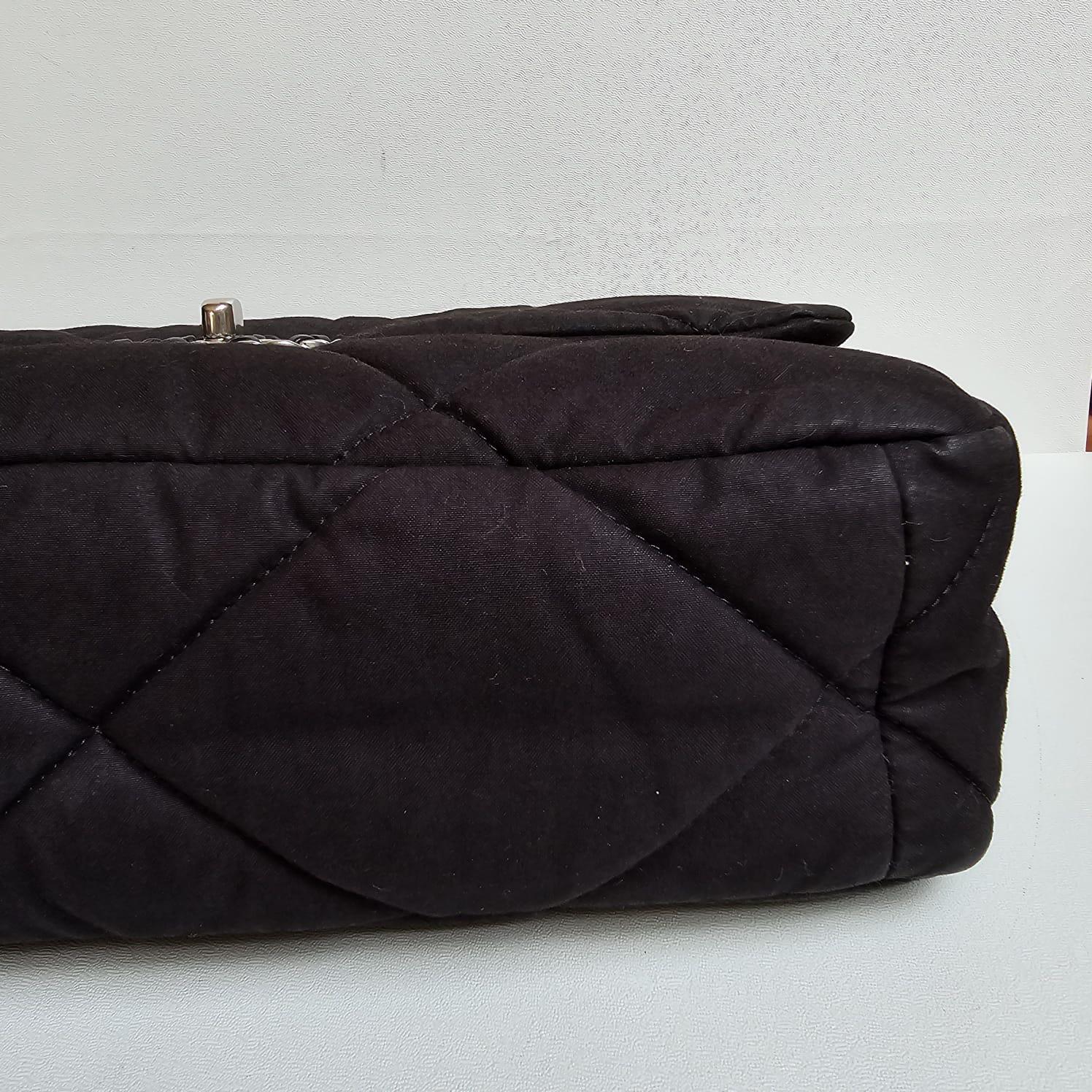 Chanel C19 Large Black Canvas Quilted Flap Bag For Sale 6