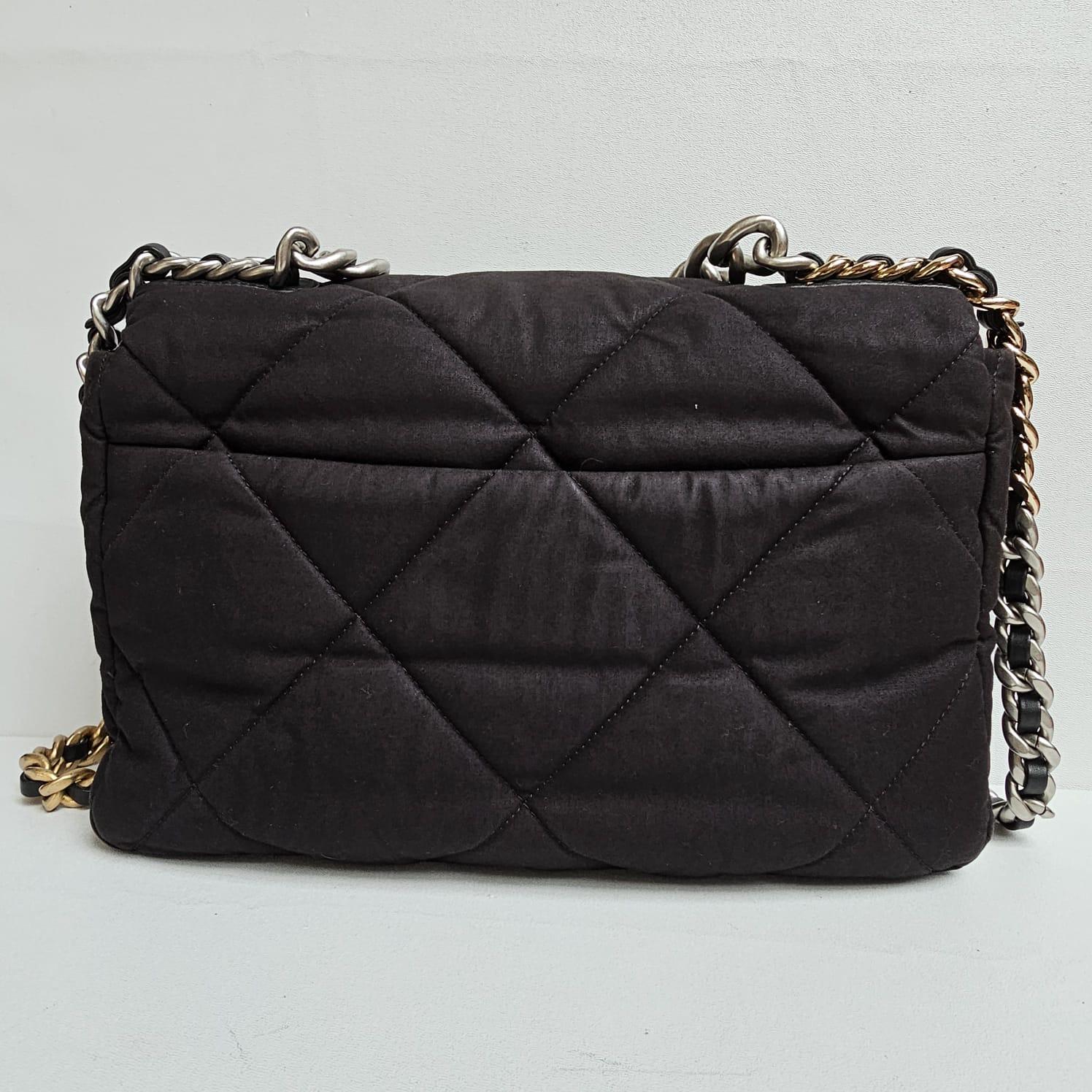 Chanel C19 Large Black Canvas Quilted Flap Bag For Sale 7