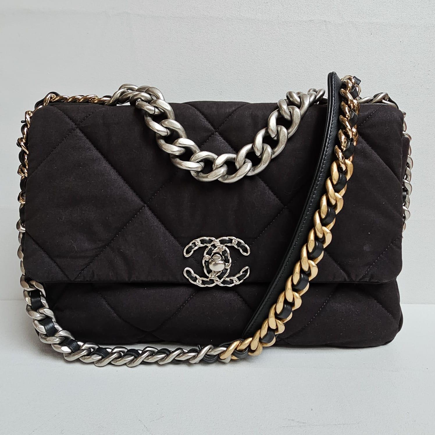 Chanel C19 Large Black Canvas Quilted Flap Bag For Sale 8