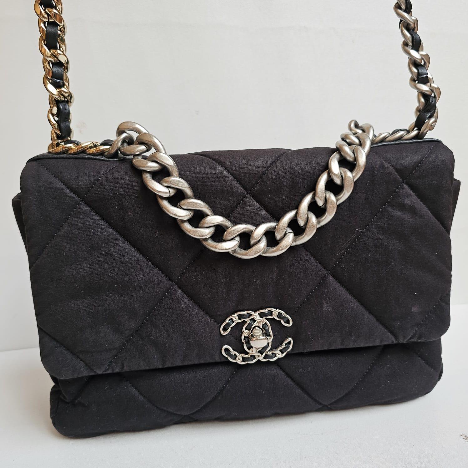 Chanel C19 Large Black Canvas Quilted Flap Bag For Sale 9