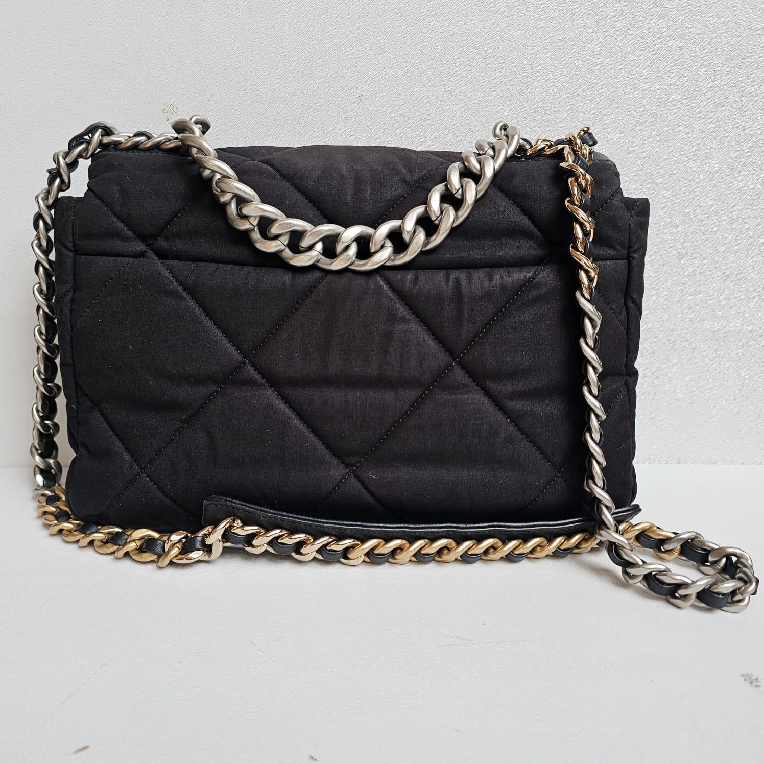 Chanel C19 Large Black Canvas Quilted Flap Bag For Sale 10