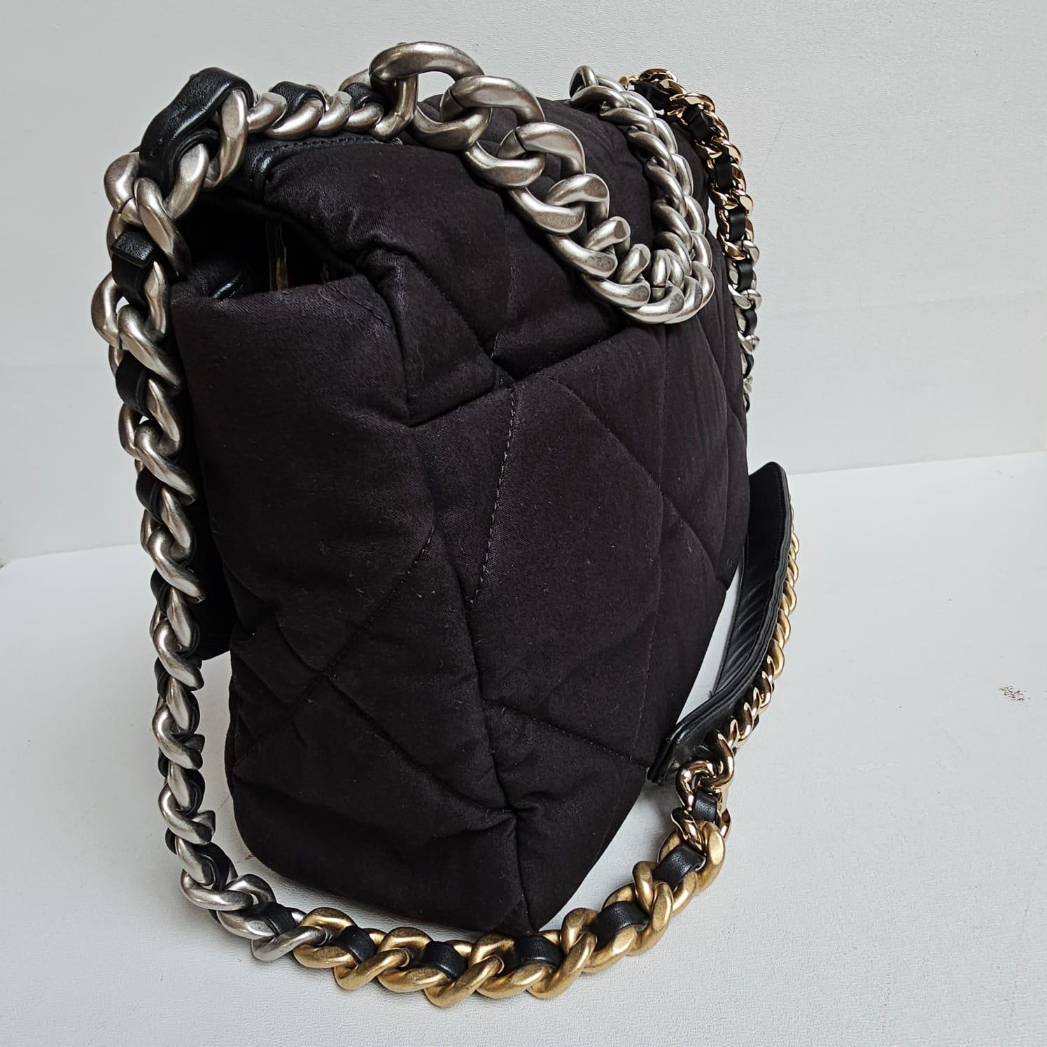 Chanel C19 Large Black Canvas Quilted Flap Bag 11