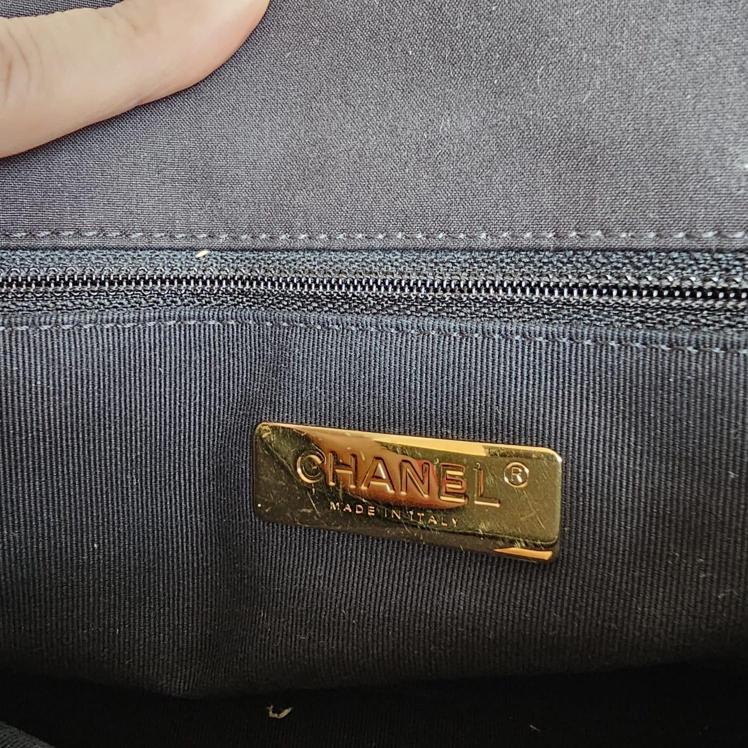Women's or Men's Chanel C19 Large Black Canvas Quilted Flap Bag