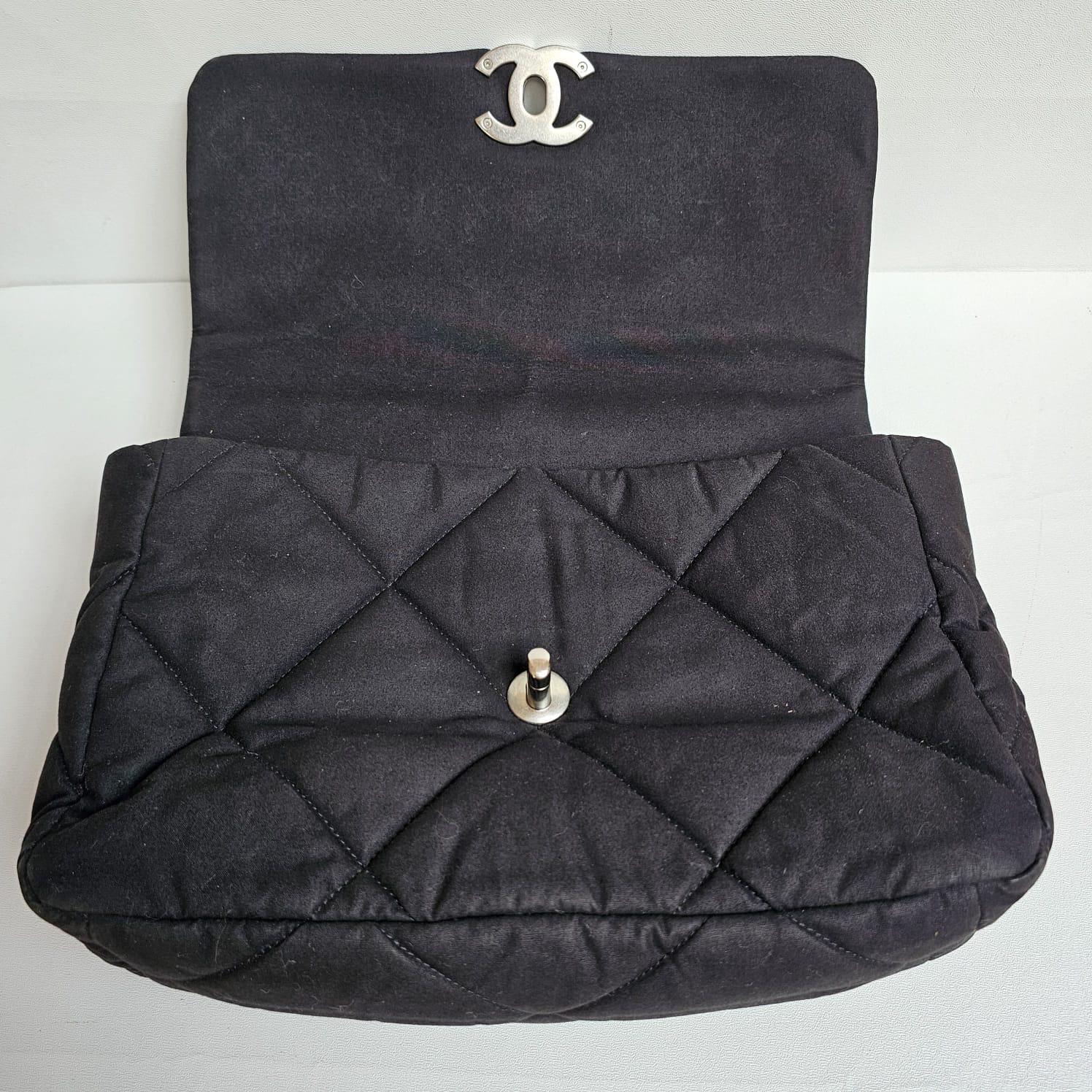 Chanel C19 Large Black Canvas Quilted Flap Bag For Sale 1