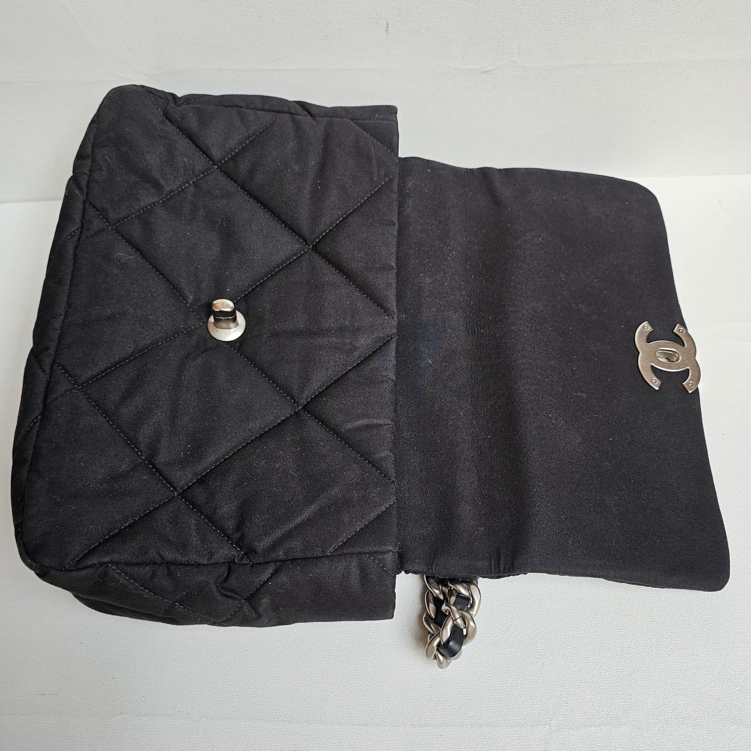 Chanel C19 Large Black Canvas Quilted Flap Bag 3