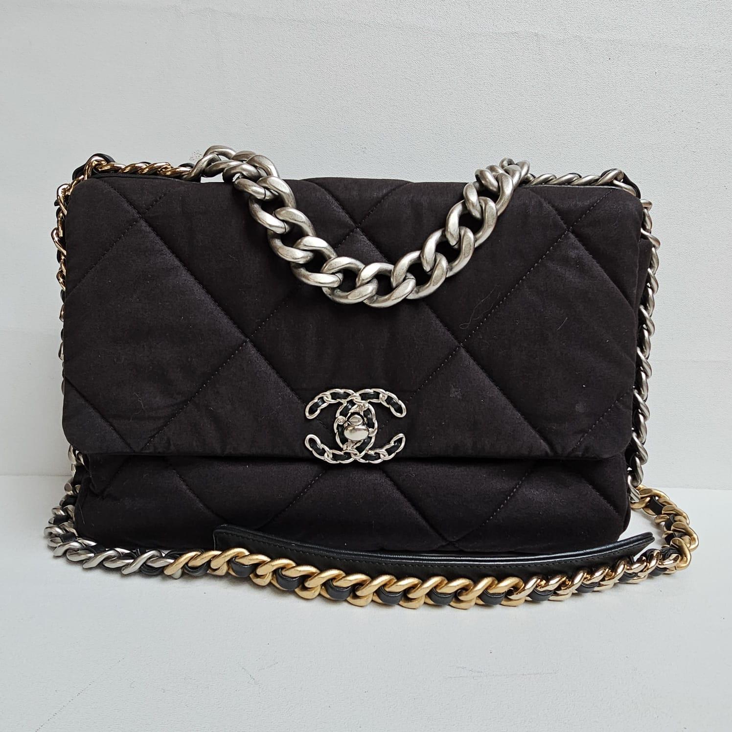 Chanel C19 Large Black Canvas Quilted Flap Bag For Sale 4