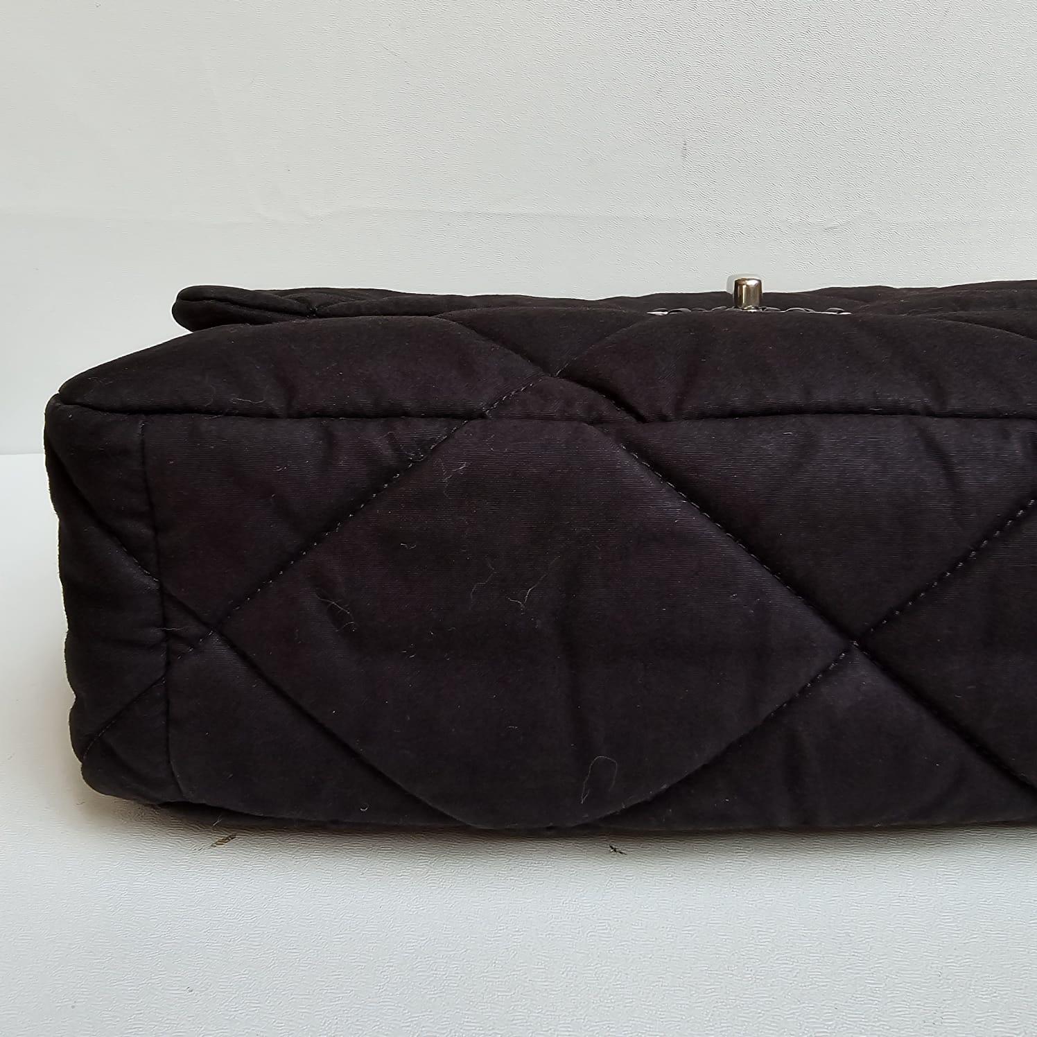 Chanel C19 Large Black Canvas Quilted Flap Bag 5