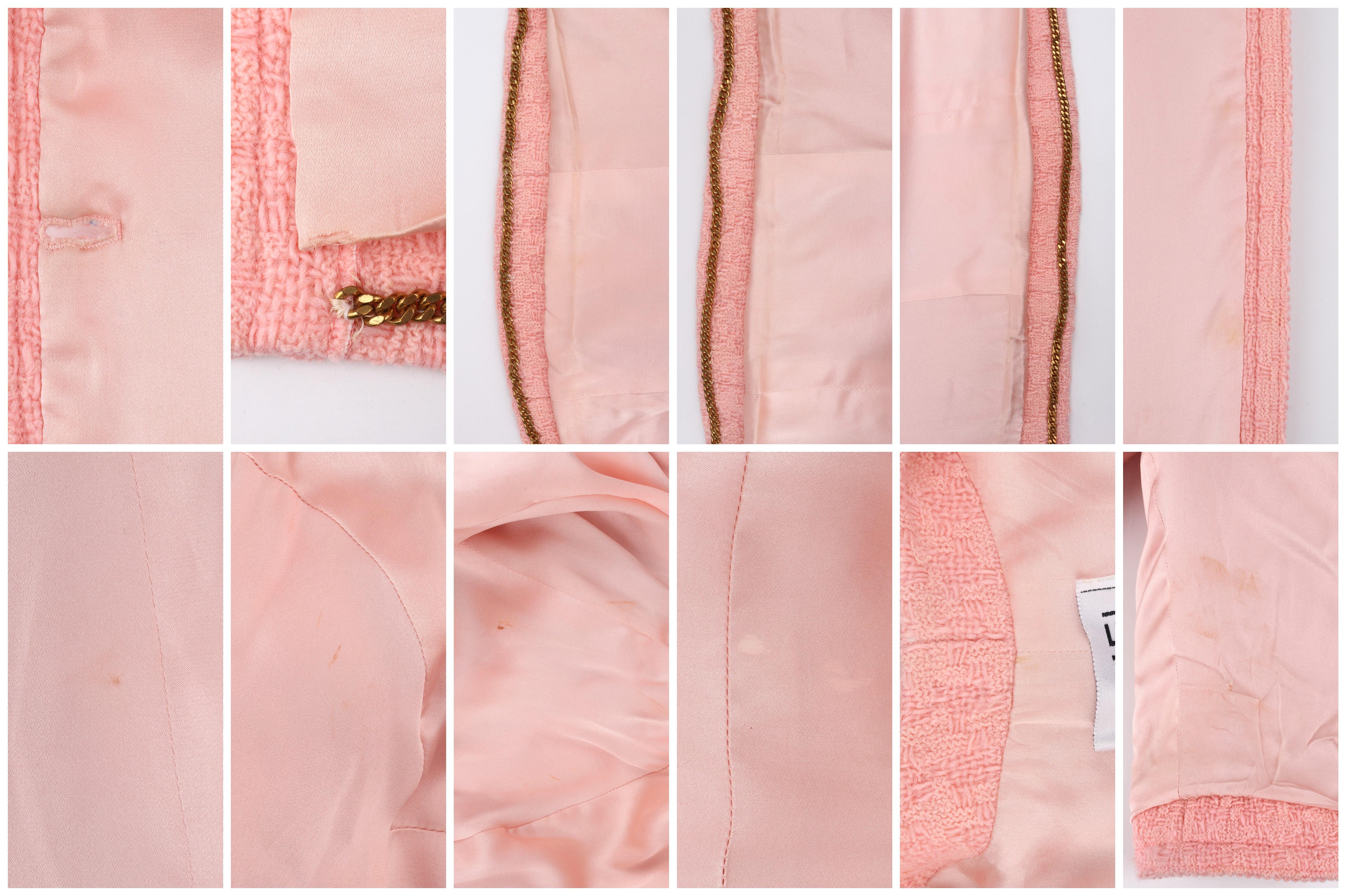 CHANEL c.1980''s 2pc Pink Gold Button-Up Tweed Woven Trim Trim Set Jacket Skirt Suit Set en vente 8