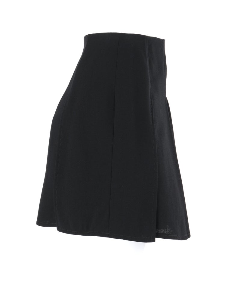 CHANEL c.1980’s Boutique Classic Black Wool Panel Pleated Mini Skirt at ...