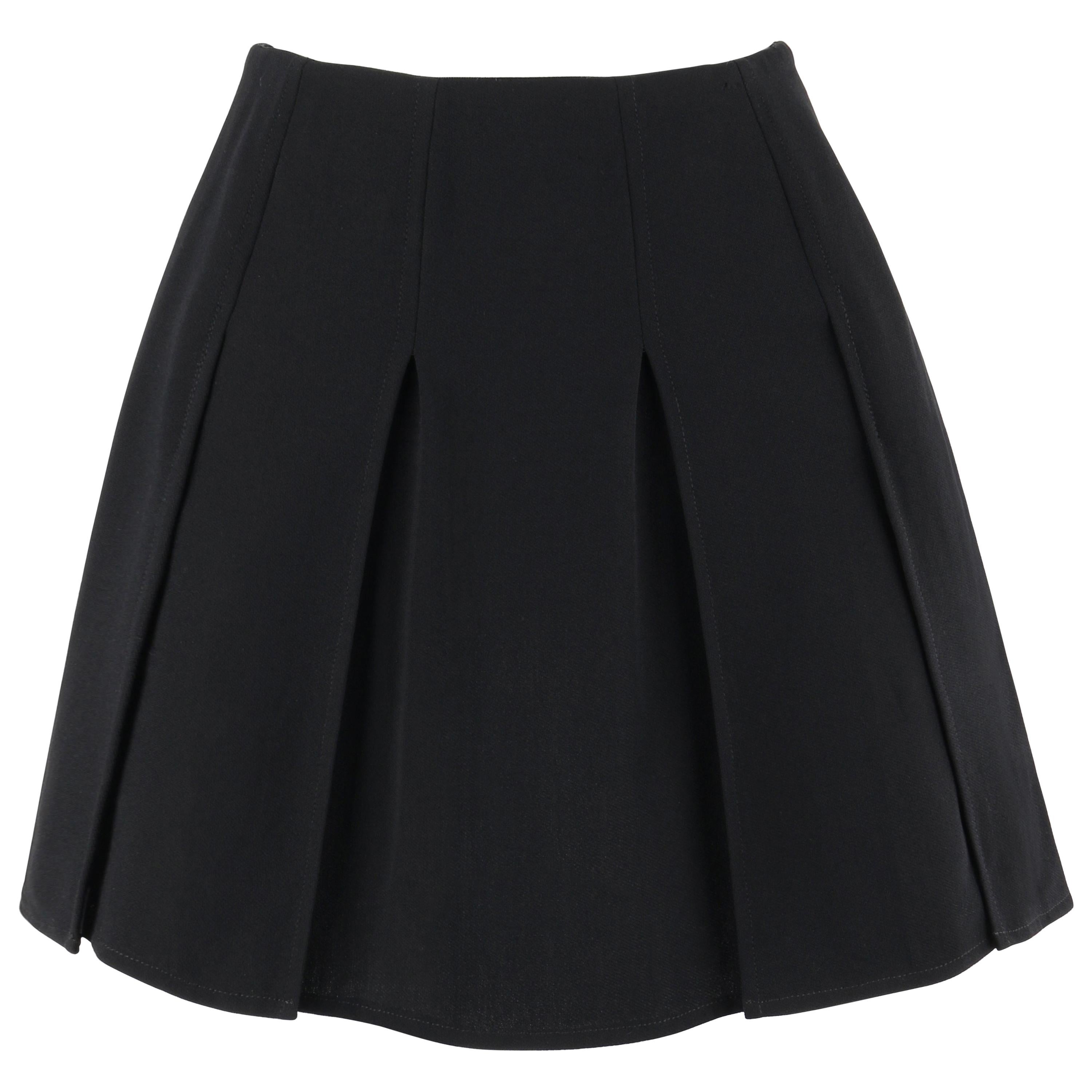CHANEL c.1980’s Boutique Classic Black Wool Panel Pleated Mini Skirt