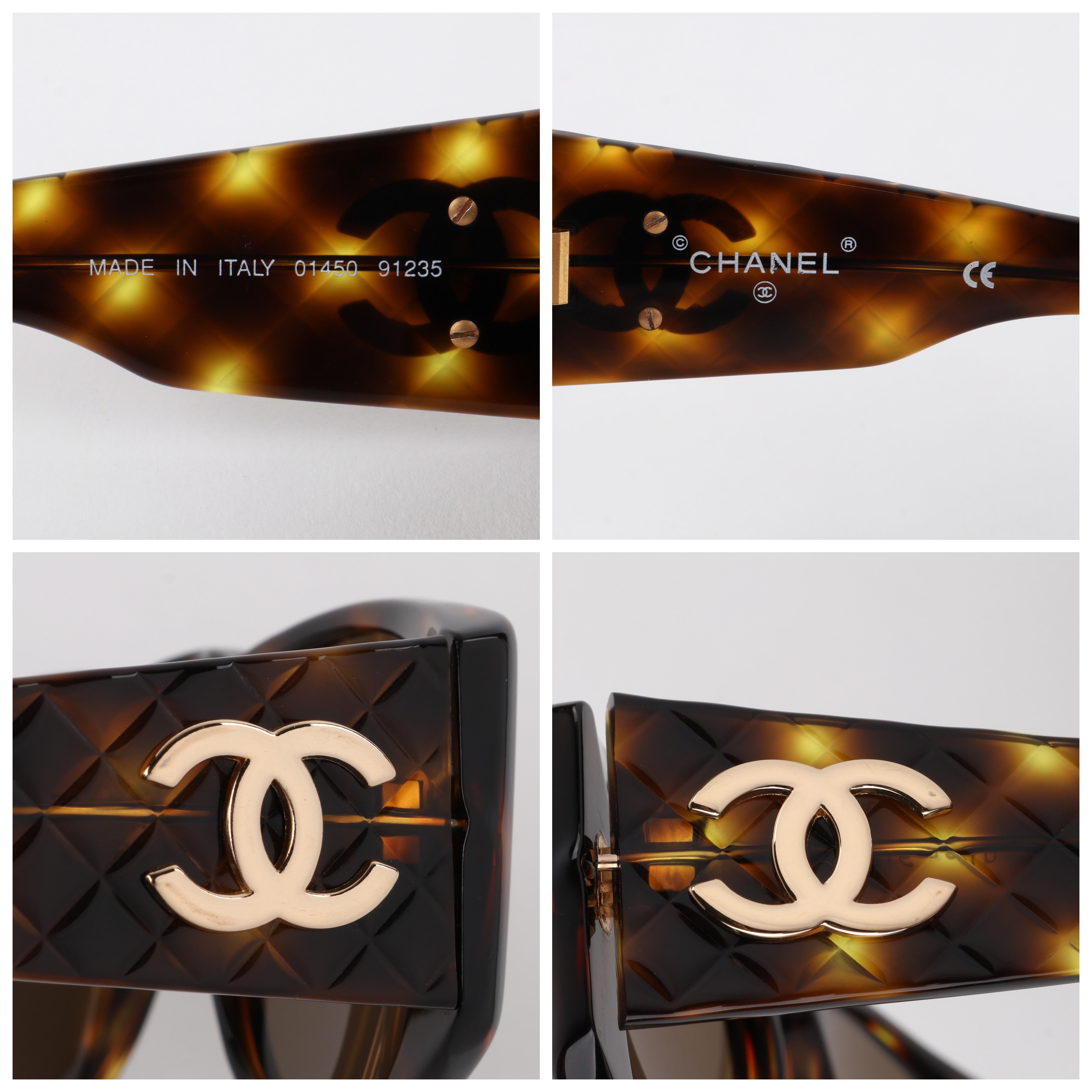 CHANEL c.1980’s Brown Tortoiseshell Quilted Gold CC Logo Sunglasses 01450 w/Box 3