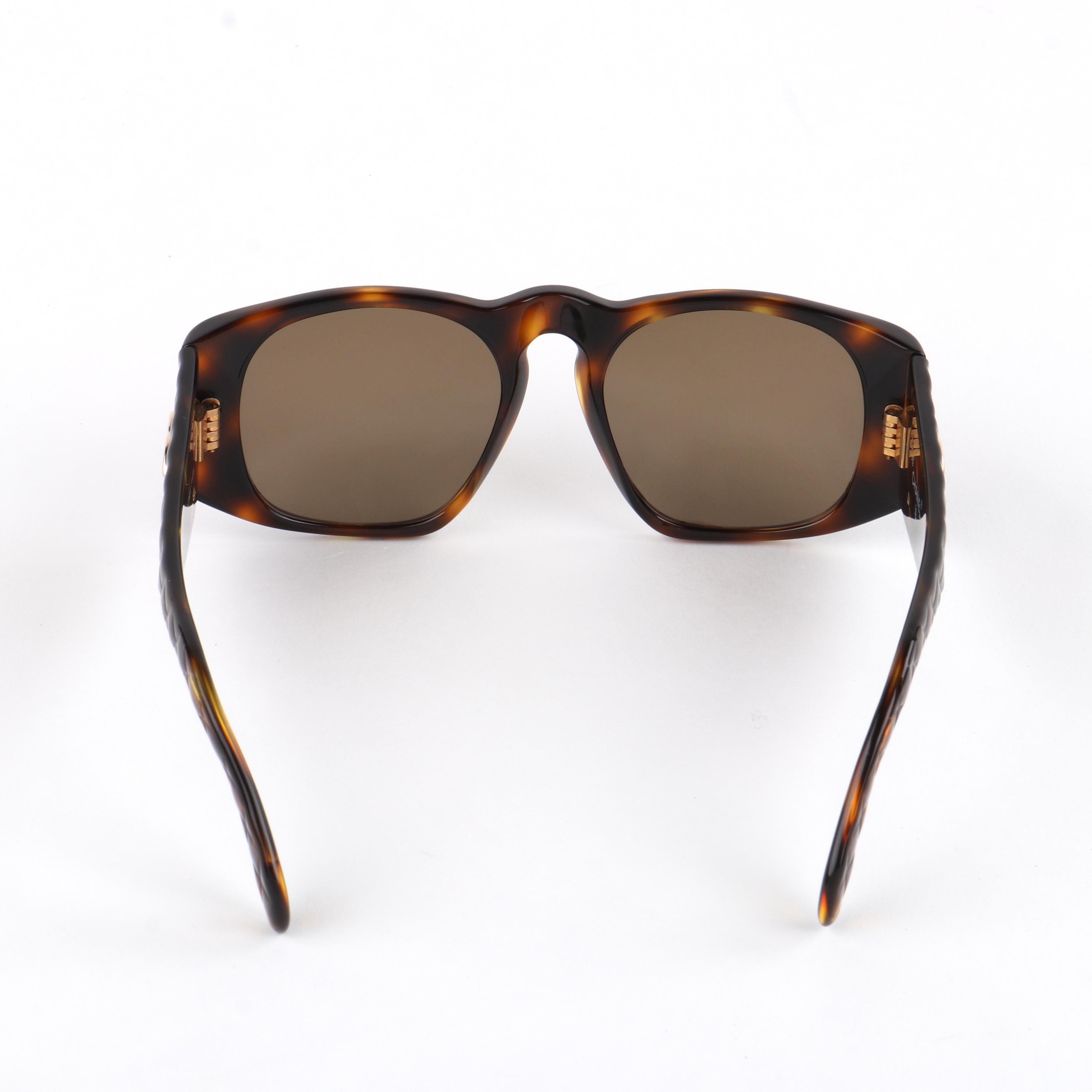 Women's CHANEL c.1980’s Brown Tortoiseshell Quilted Gold CC Logo Sunglasses 01450 w/Box