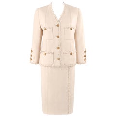 CHANEL c.1980's Haute Couture Numbered Beige Wool Jacket Skirt Suit Custom Fit