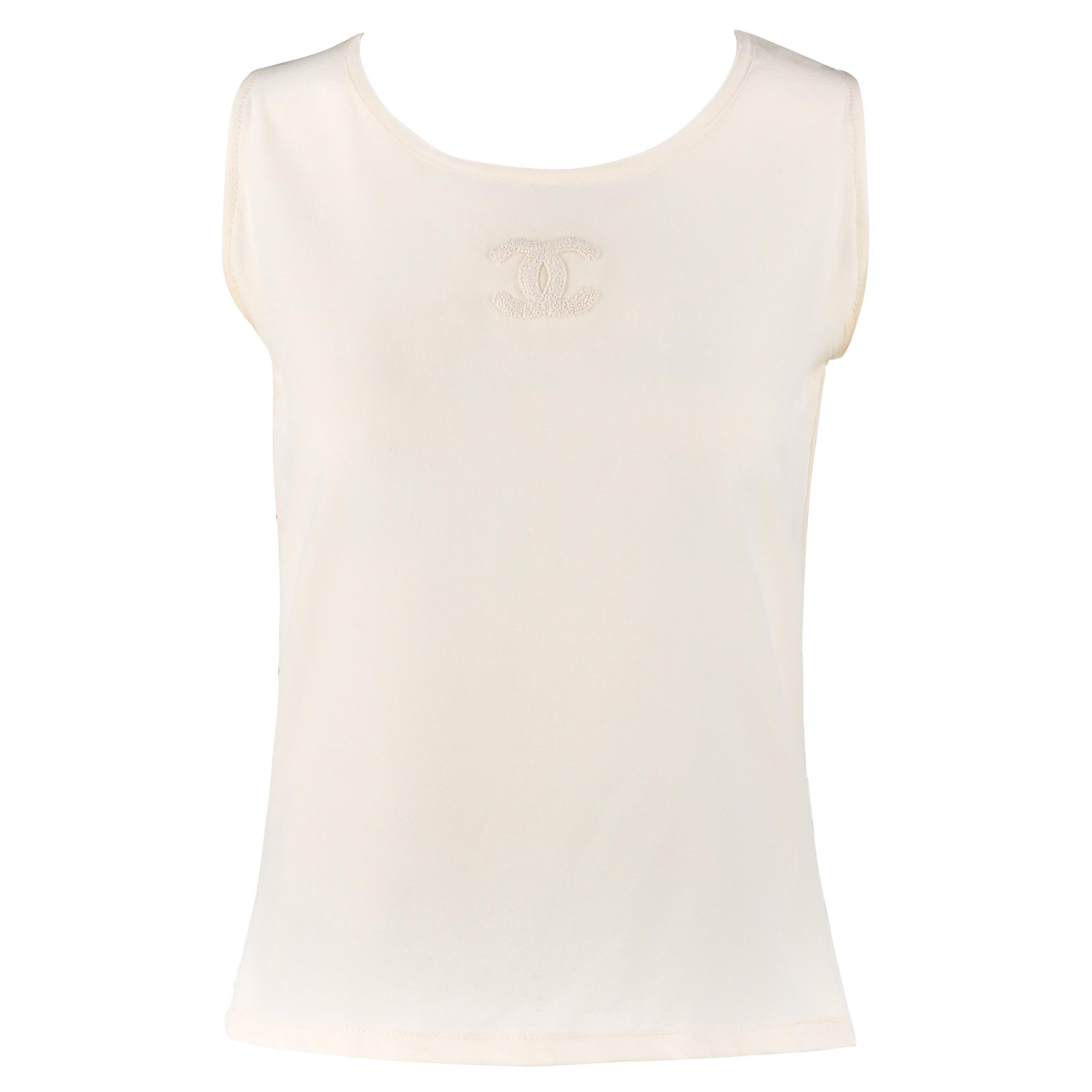 CHANEL c.1980’s Ivory Silk Embroidered Sleeveless Tank Top CC Boutique