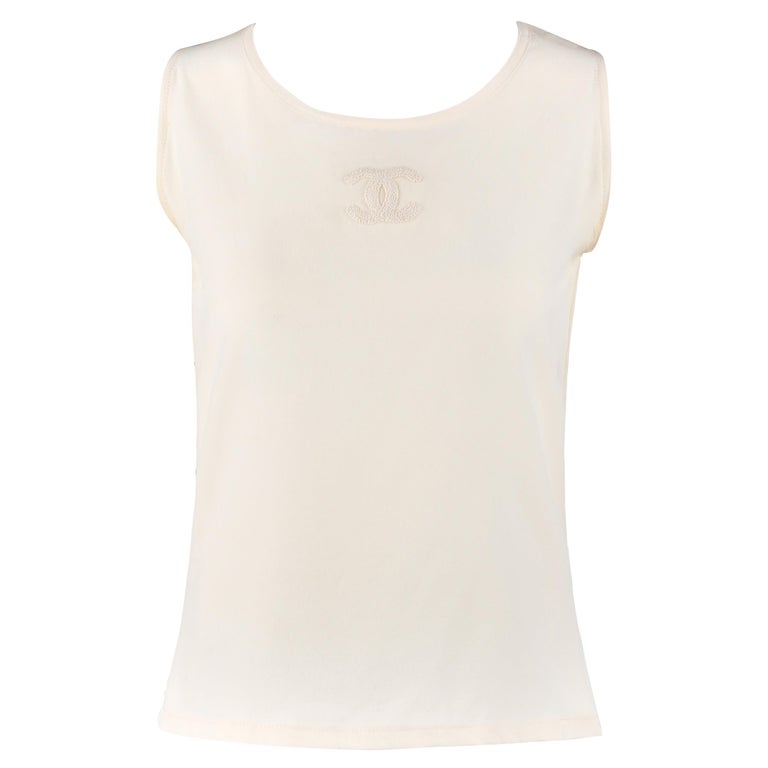 CHANEL c.1980’s Ivory Silk Embroidered Sleeveless Tank Top CC Boutique