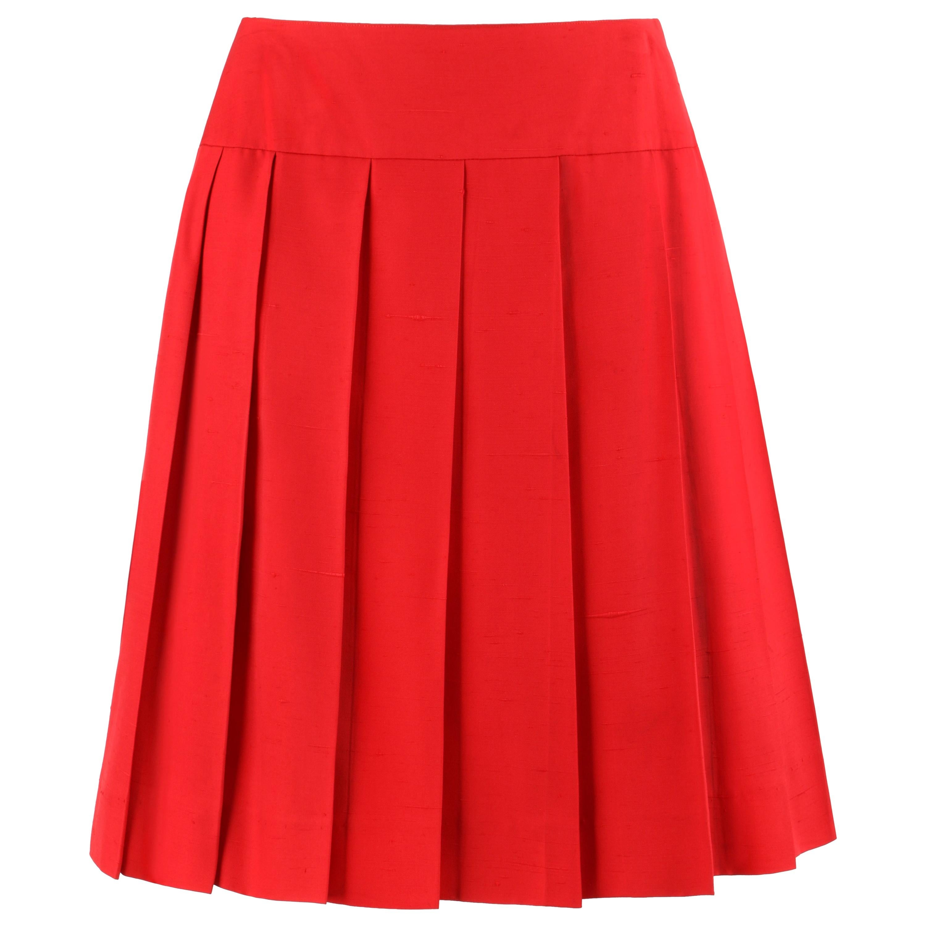 CHANEL c.1980’s Red Silk Classic Pleated Skirt