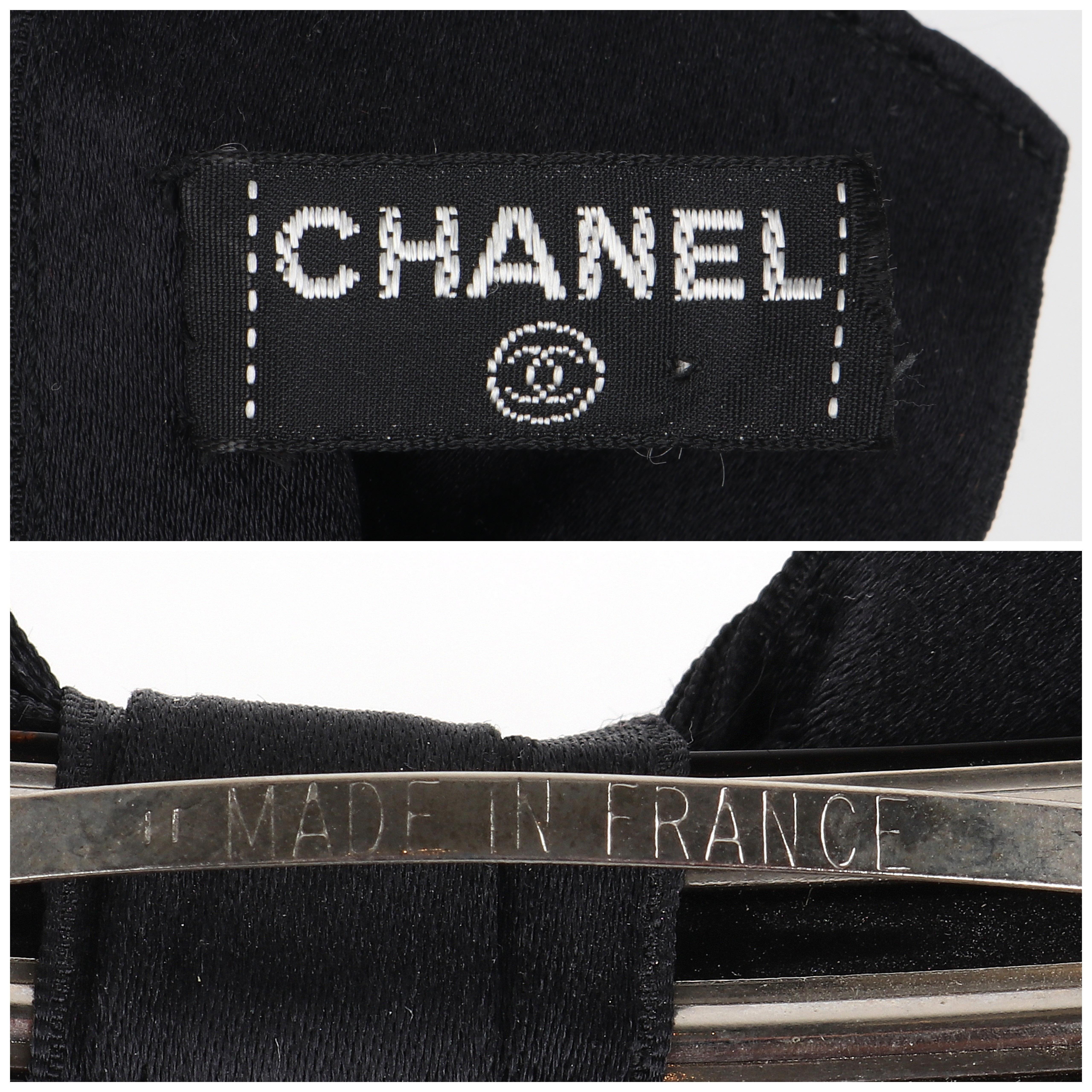 CHANEL c.1980's Vtg Negro Satinado Plata Pasador Gran Lazo Accesorio para el Pelo en venta 9