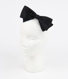 CHANEL c.1980's Vtg Black Satin Silver Barrette Large Bow Hair Clip Accessory