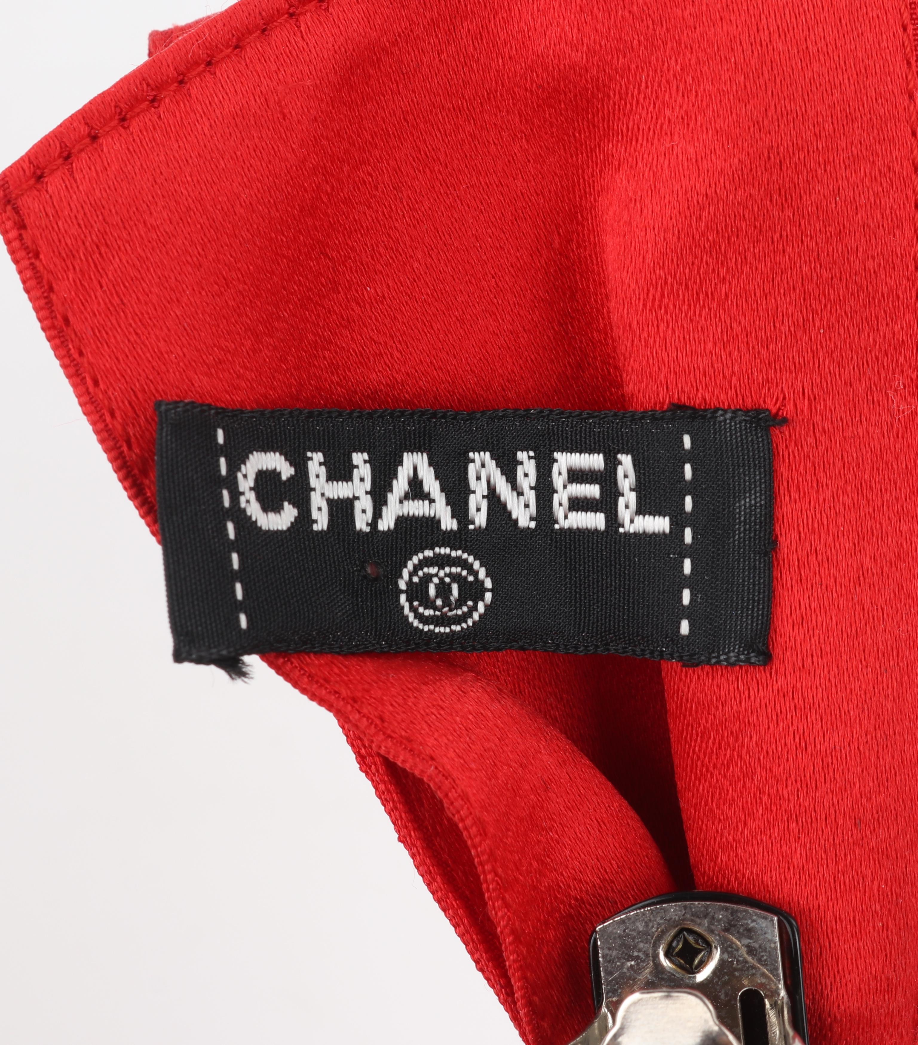CHANEL c.1980's Vtg Red Satin Silver Barrette Large Bow Hair Clip Accessory For Sale 6
