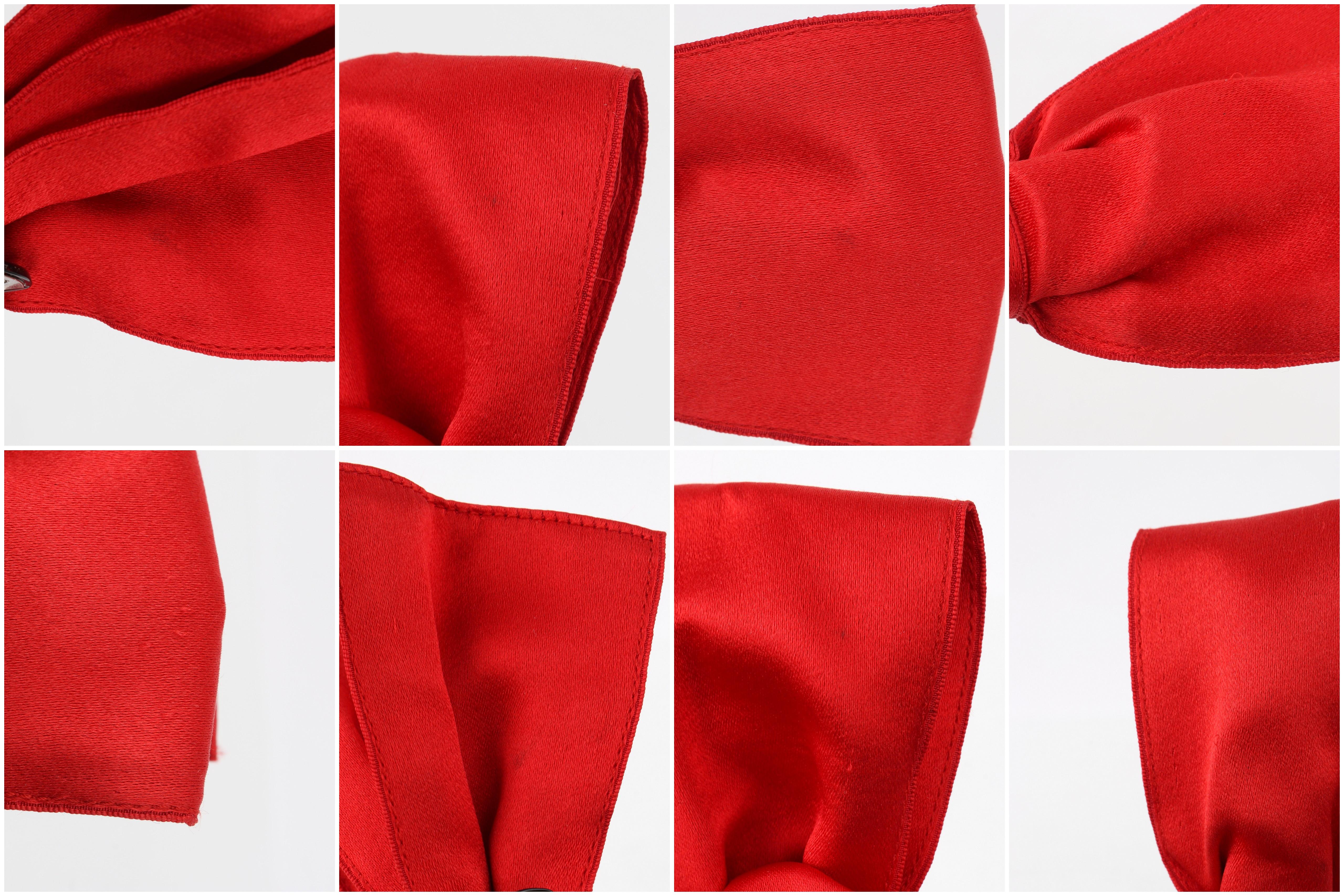 CHANEL c.1980's Vtg Red Satin Silver Barrette Large Bow Hair Clip Accessory For Sale 8