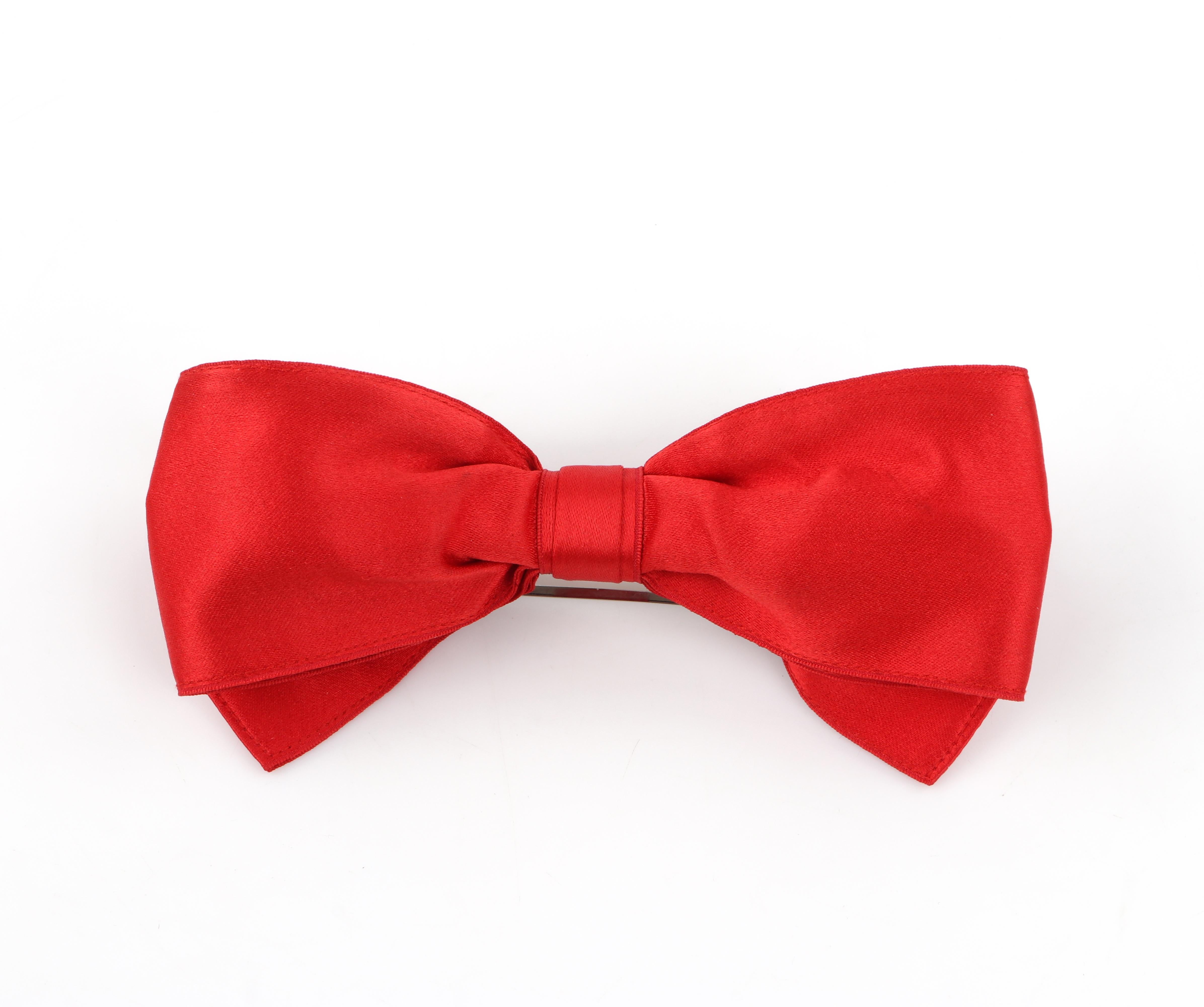 CHANEL c.1980's Vtg Red Satin Silver Barrette Large Bow Hair Clip Accessory

Brand / Manufacturer: Chanel
Collection: c.1980's
Designer: Karl Lagerfeld
Style: Hair barrette/clip
Color(s): Red
Lined: No
Unmarked Fabric (feel of): Satin
Additional