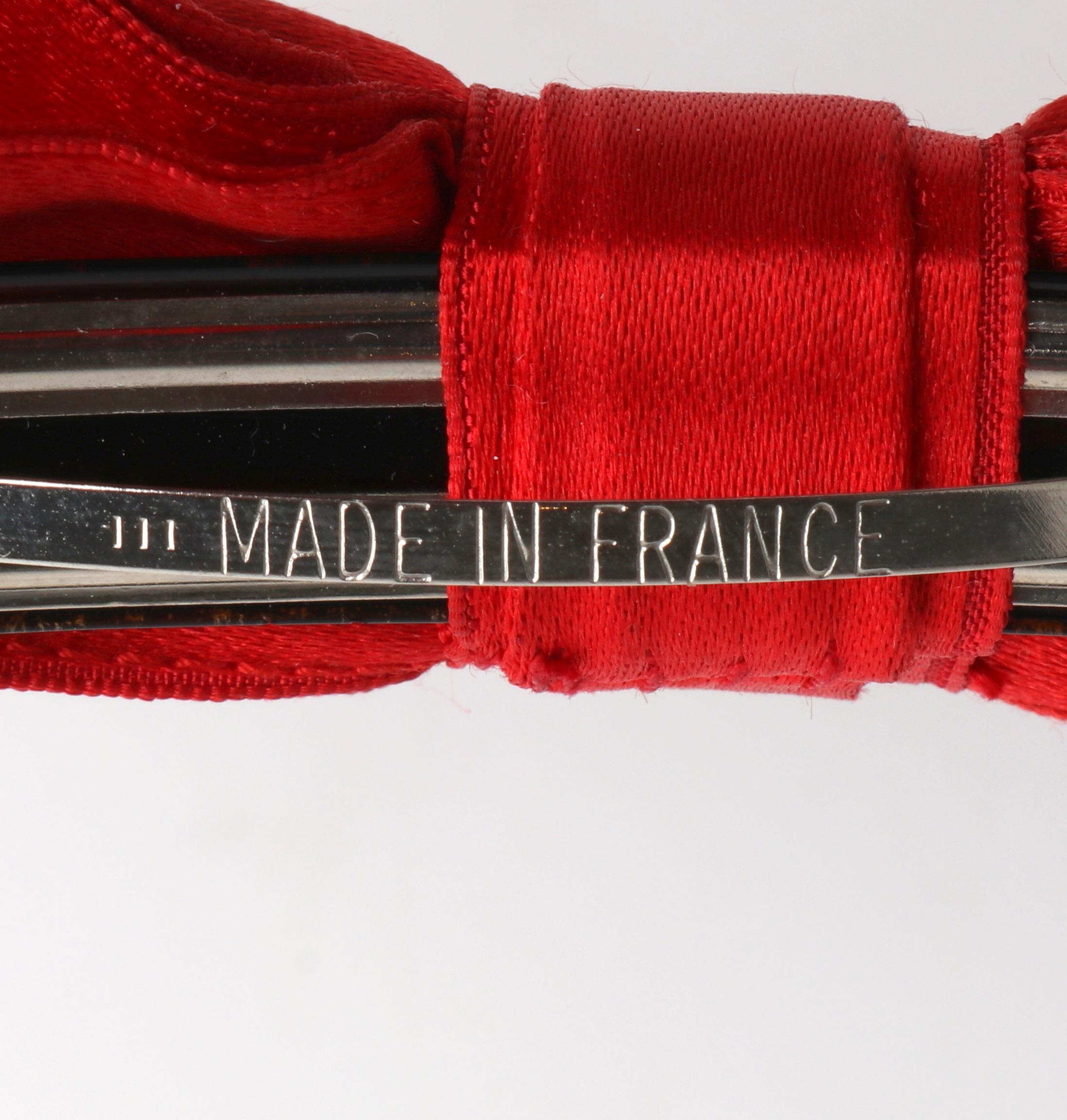 CHANEL c.1980's Vtg Red Satin Silver Barrette Large Bow Hair Clip Accessory For Sale 5