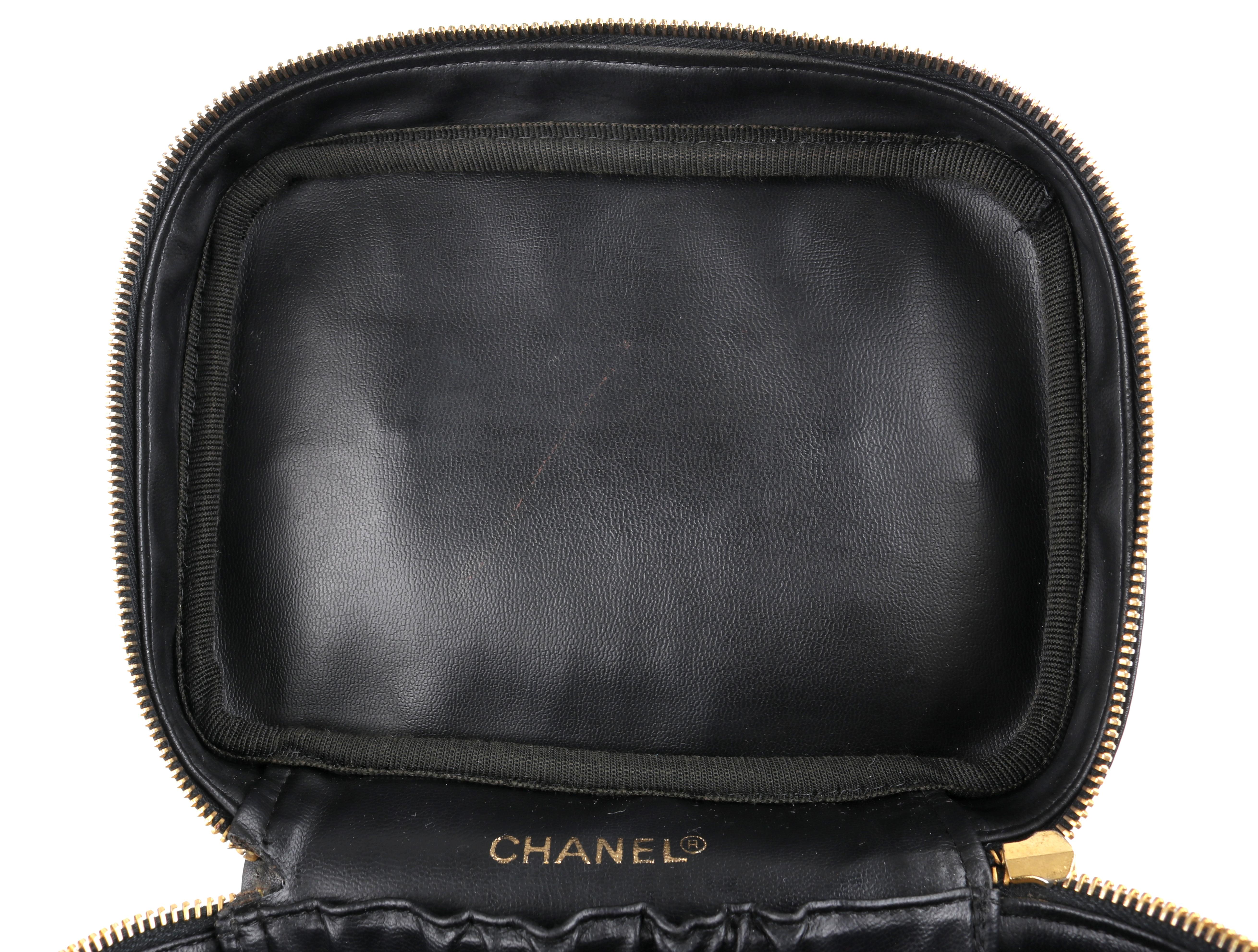 CHANEL c.1990's Black Leather Quilted Zip Around Cosmetic Bag Travel Case 6