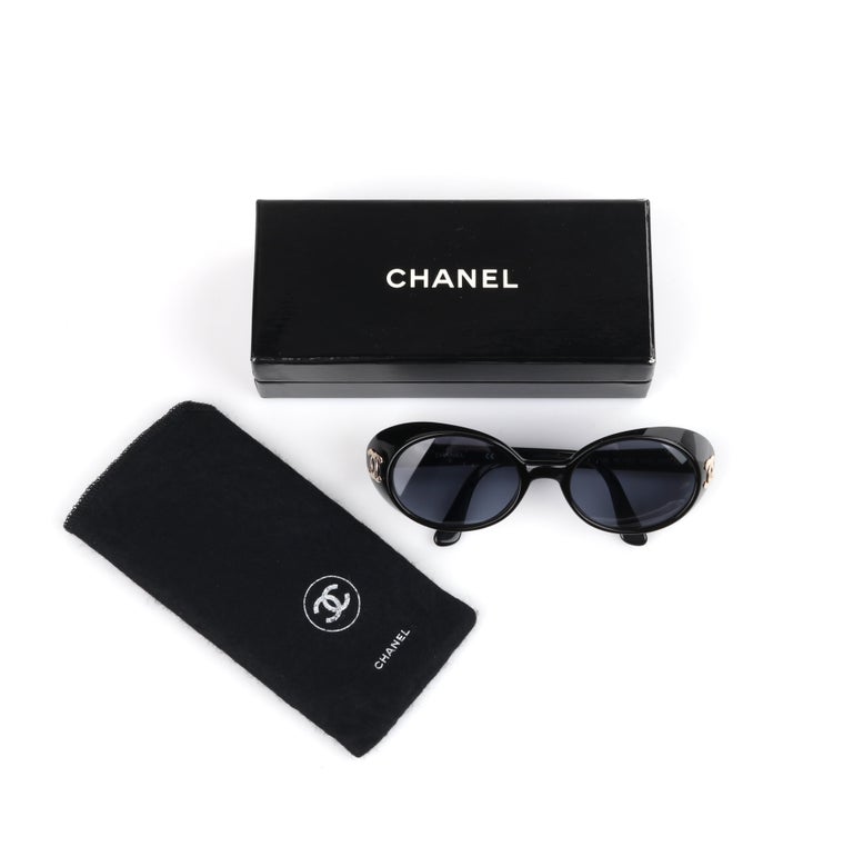 CHANEL c.1990's Black Oval Goggle Gold CC Logo Plastic