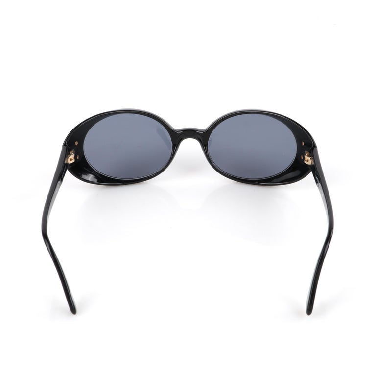 CHANEL c.1990's Black Oval Goggle Gold CC Logo Plastic Sunglasses 05976  w/Box at 1stDibs