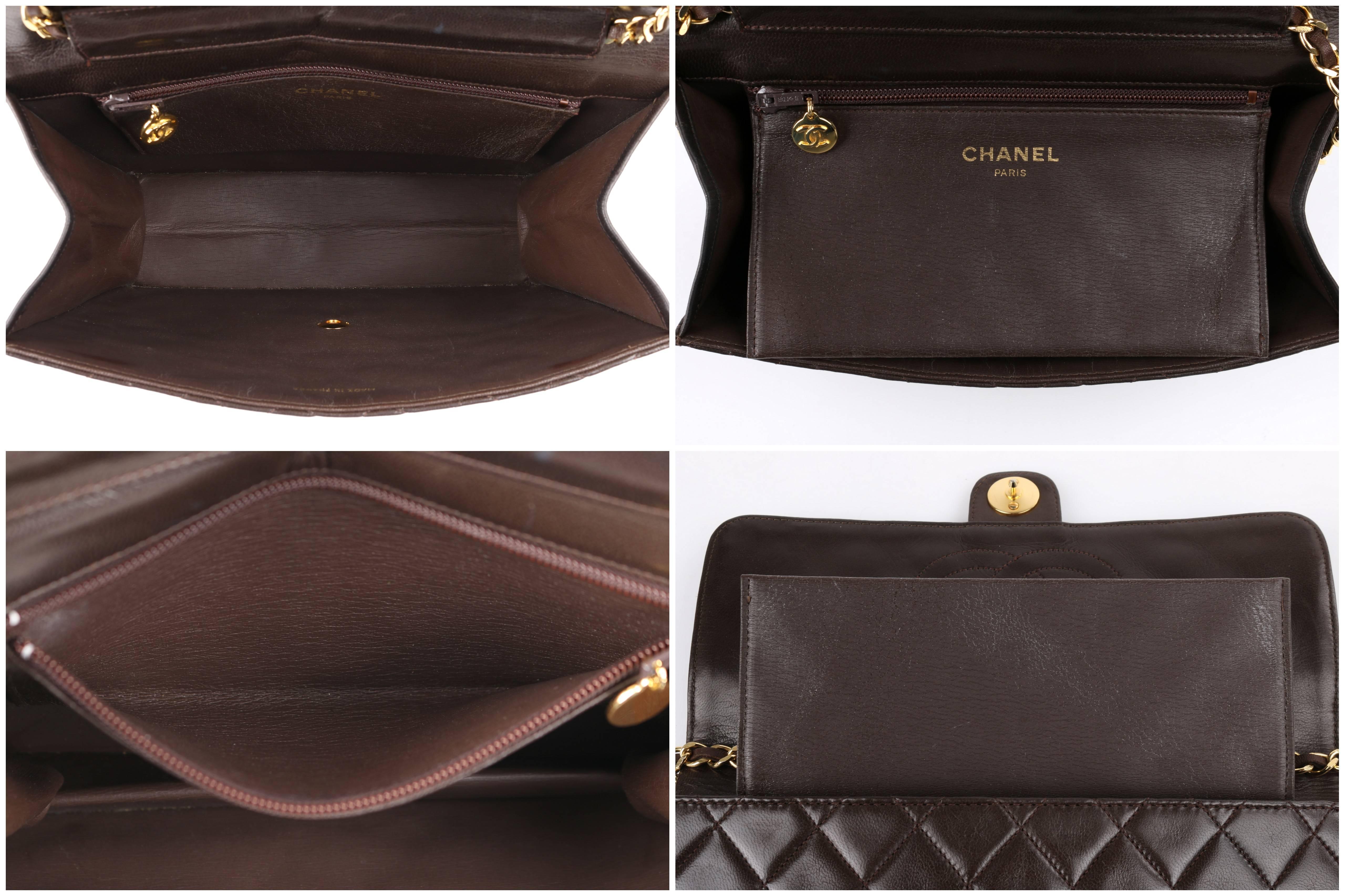 CHANEL c.1990's Brown Diamond Quilted Lambskin Leather Classic Flap Bag 1