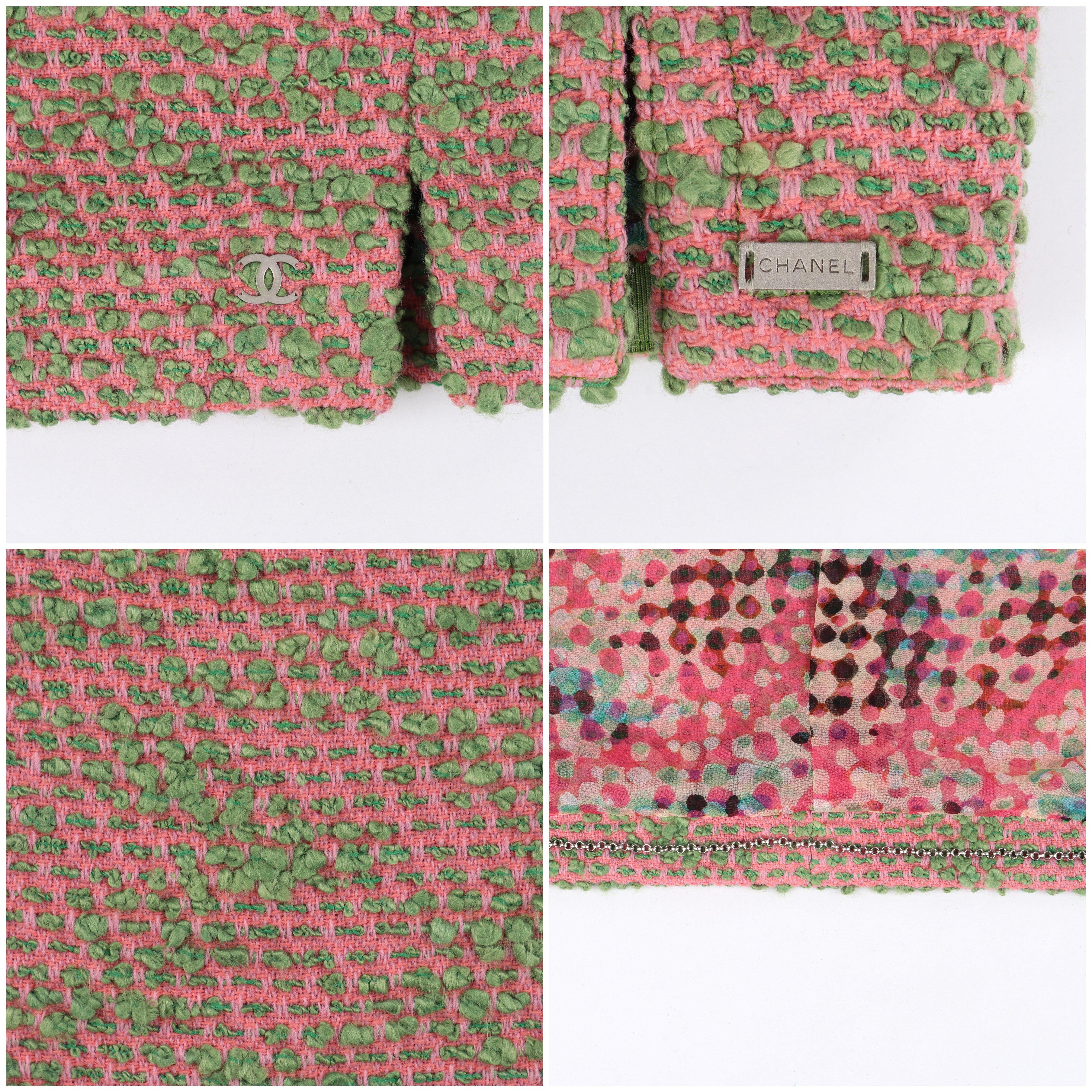 CHANEL c.2000s Pink Green Boucle Knit Silk Jacket & Tank Top Shell 2pc Size 42 en vente 5