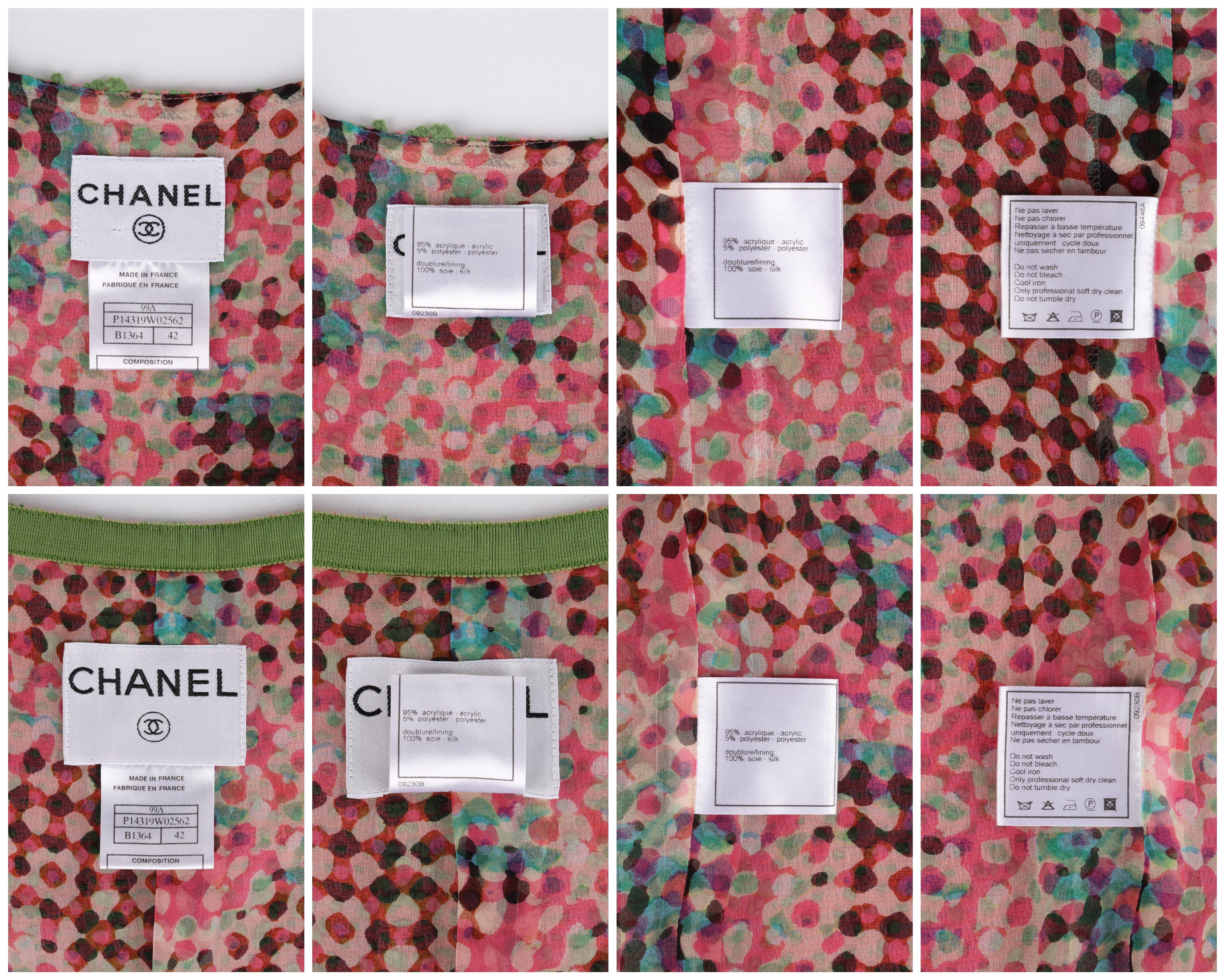 CHANEL c.2000s Pink Green Boucle Knit Silk Jacket & Tank Top Shell 2pc Size 42 For Sale 6