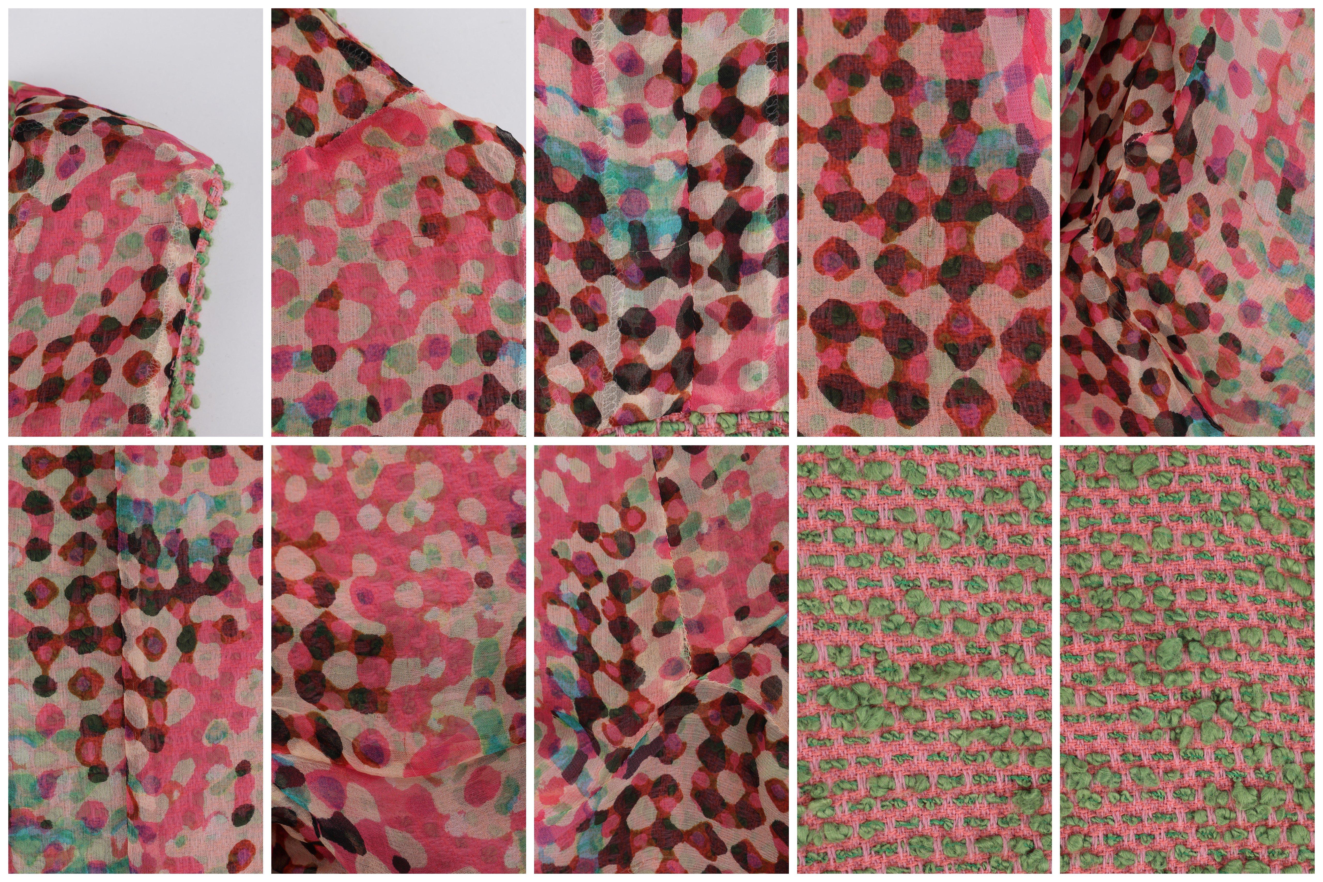 CHANEL c.2000s Pink Green Boucle Knit Silk Jacket & Tank Top Shell 2pc Size 42 en vente 7