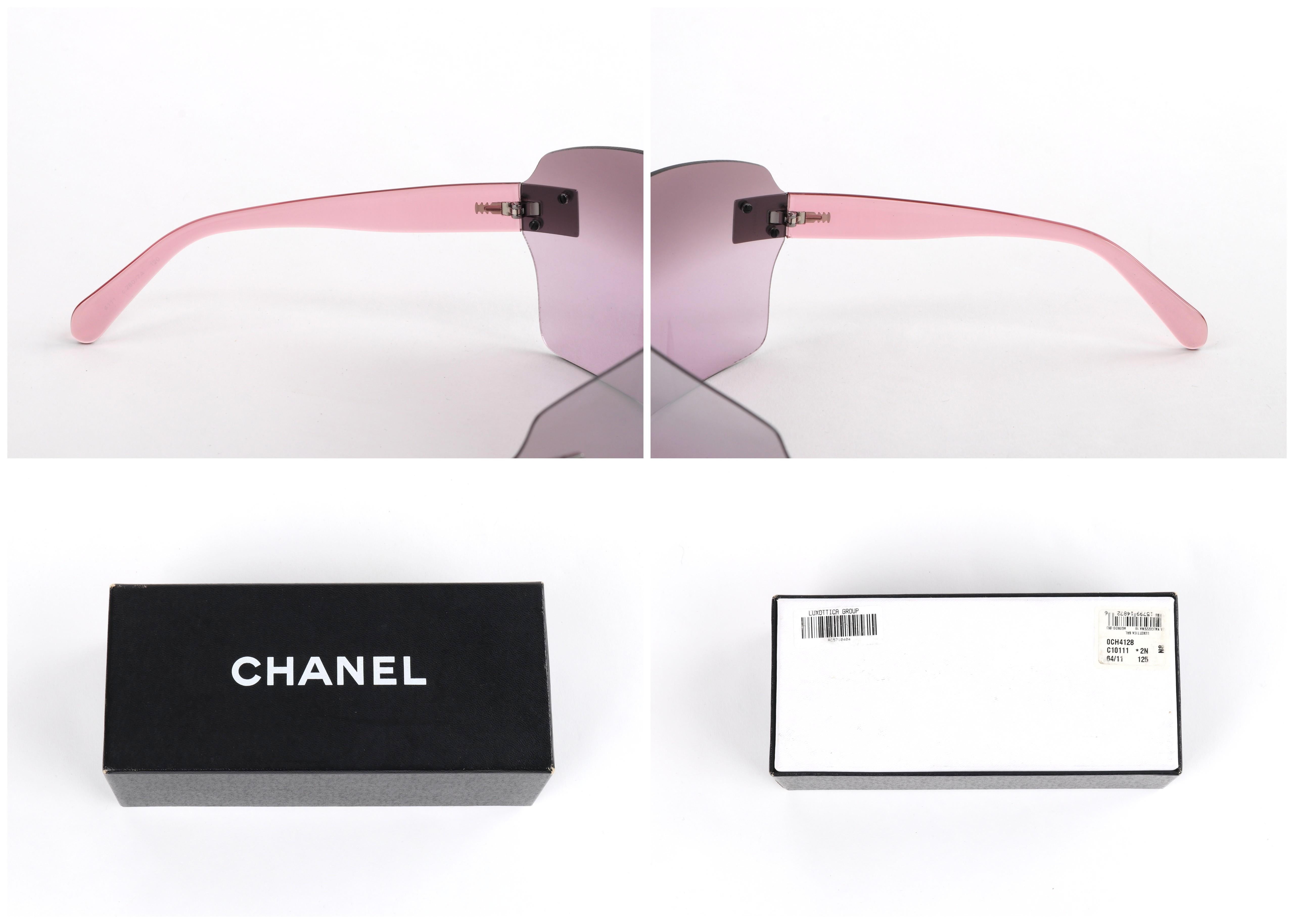 CHANEL c.2000’s Pink Translucent CC Logo Shield Rimless Sunglasses 4111 w/Box 2