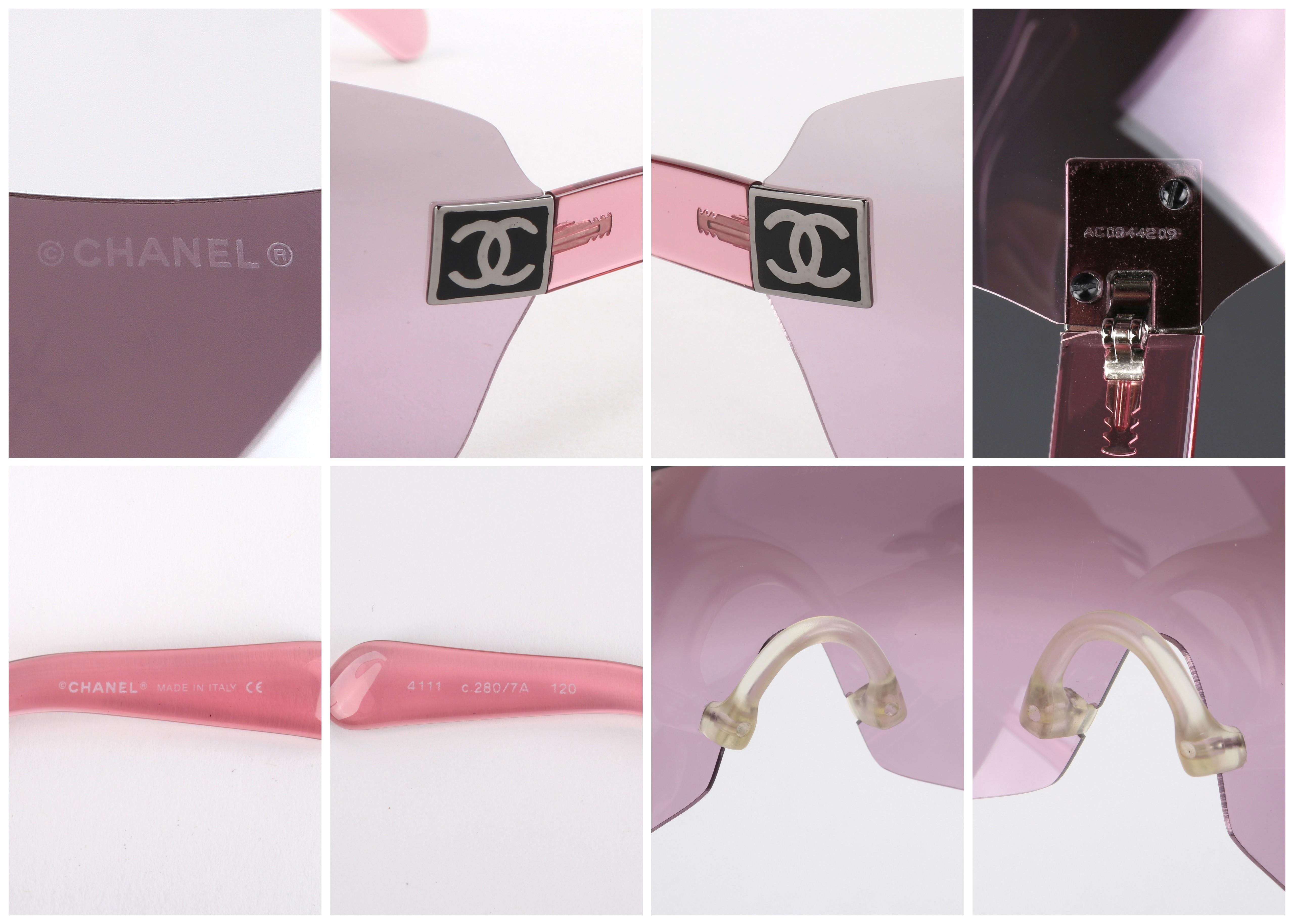 CHANEL c.2000’s Pink Translucent CC Logo Shield Rimless Sunglasses 4111 w/Box 3