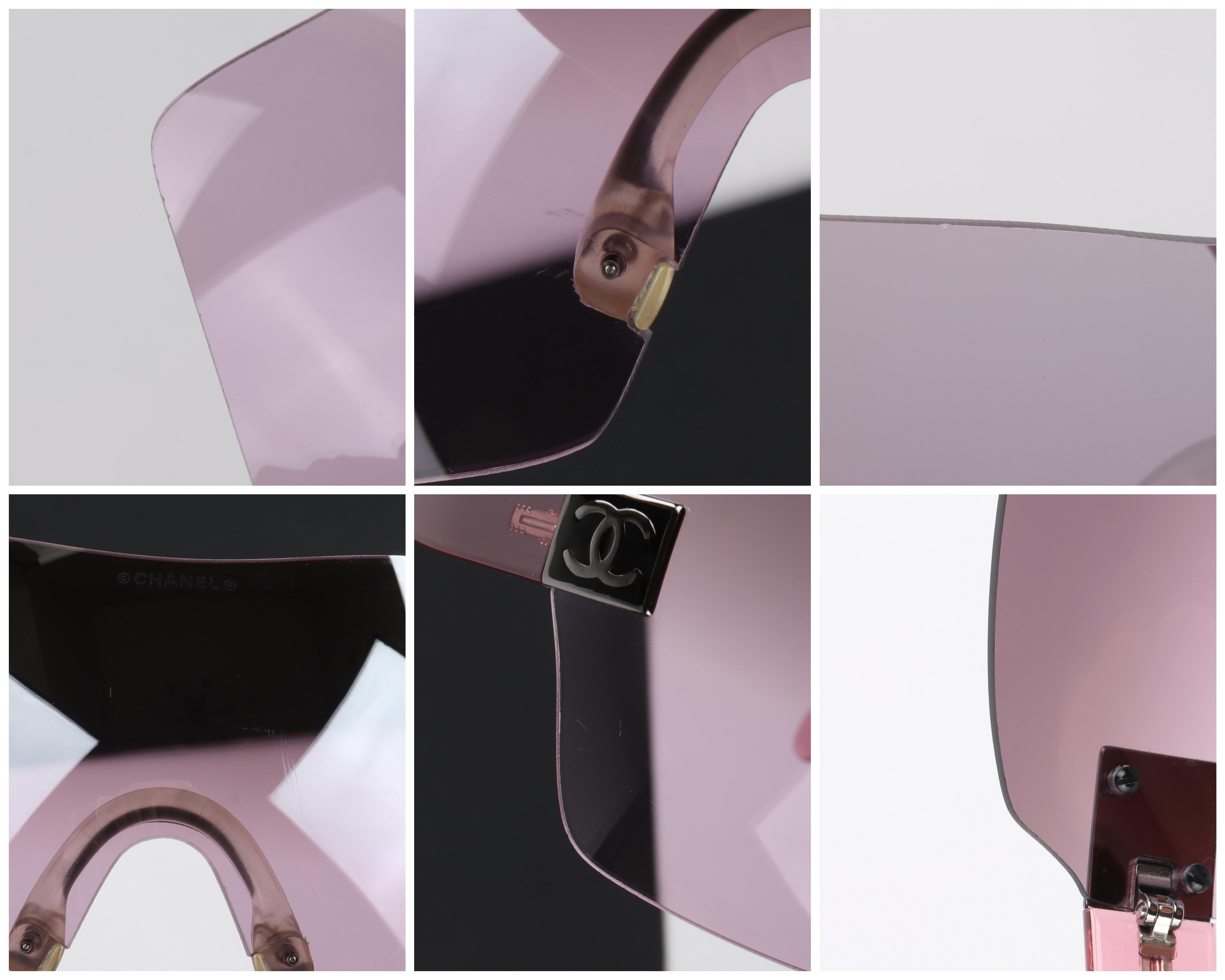 CHANEL c.2000’s Pink Translucent CC Logo Shield Rimless Sunglasses 4111 w/Box 4