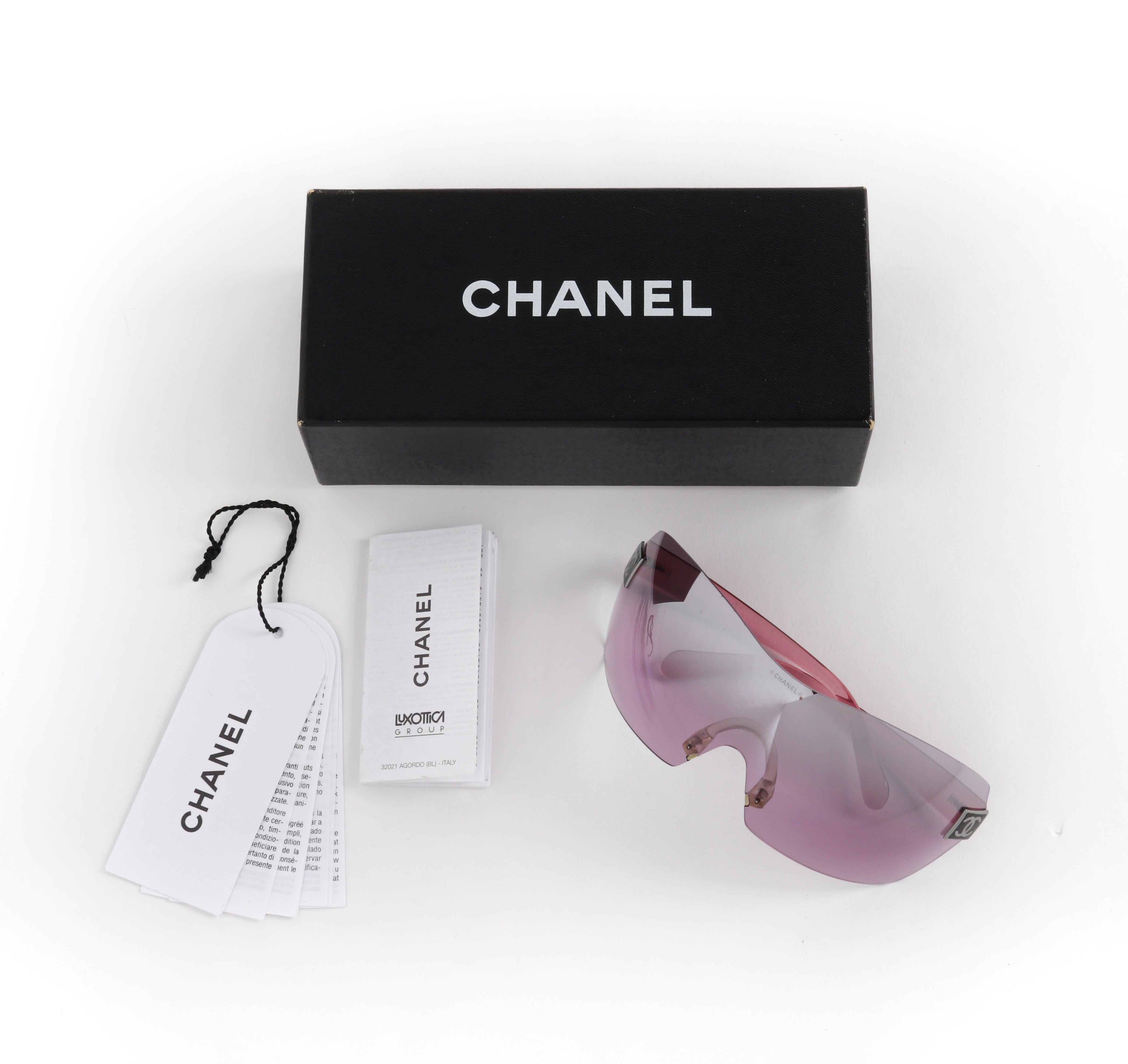CHANEL c.2000's rosa transluzent CC Logo Schild randlose Sonnenbrille 4111 w/Box Damen