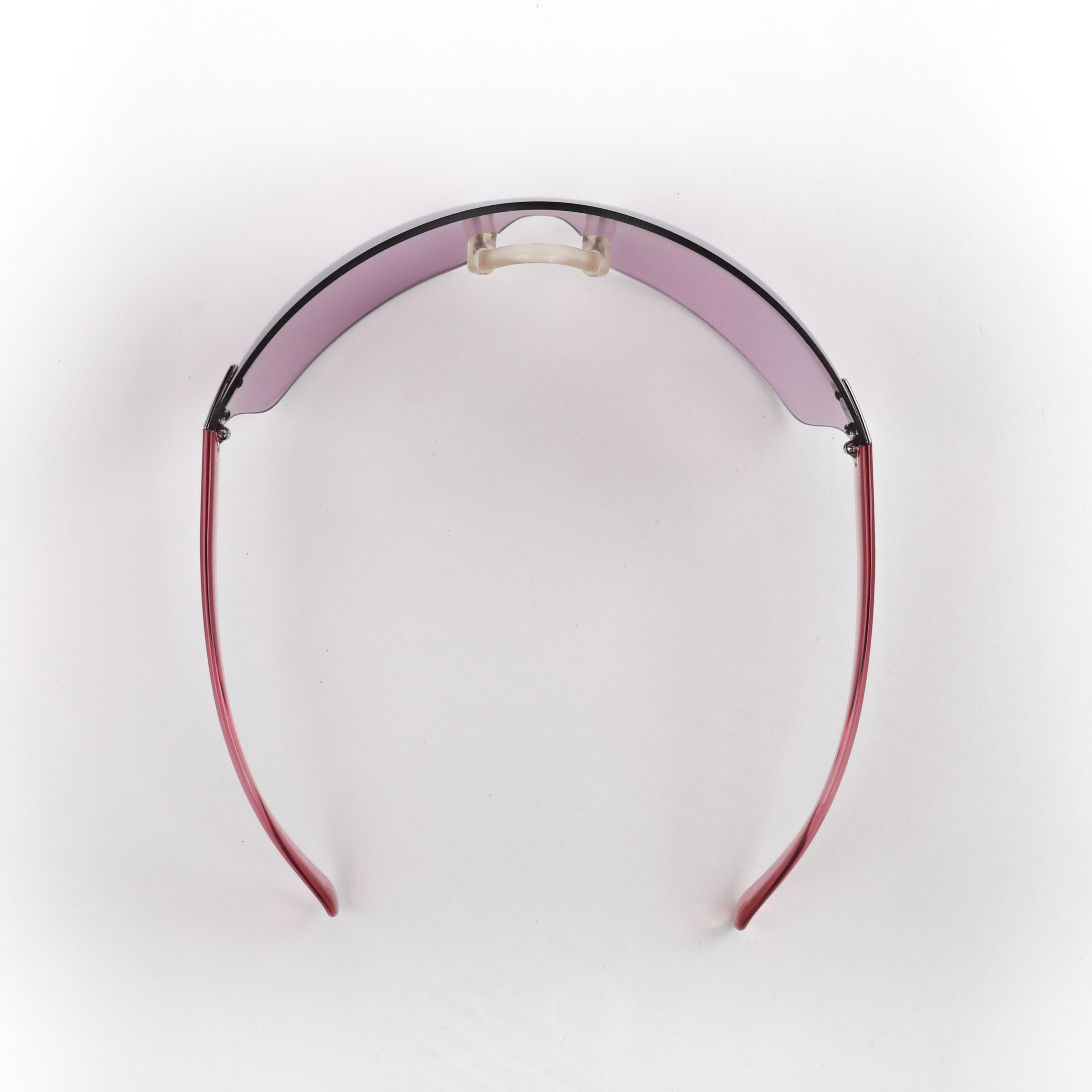 Women's CHANEL c.2000’s Pink Translucent CC Logo Shield Rimless Sunglasses 4111 w/Box