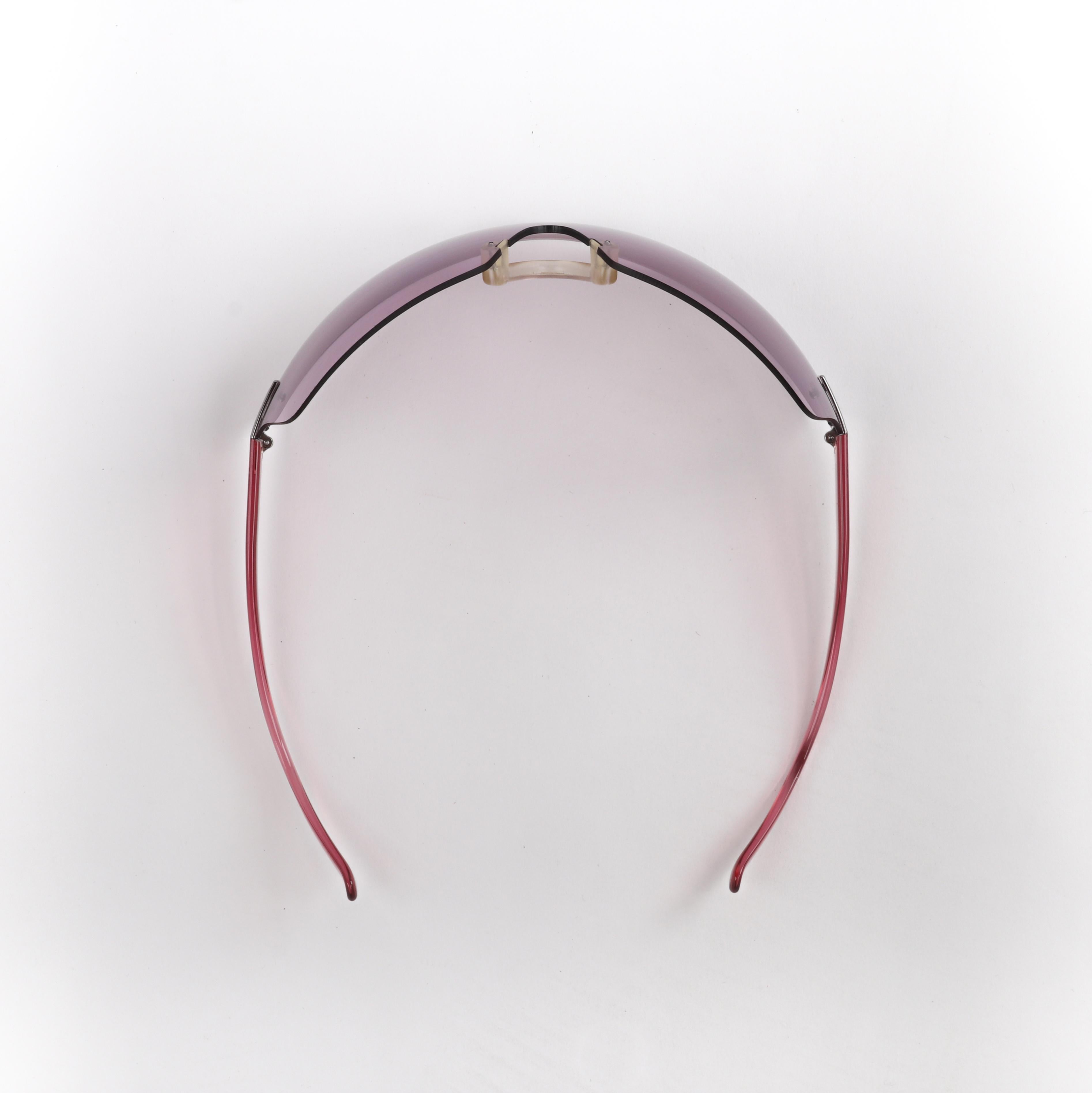 CHANEL c.2000’s Pink Translucent CC Logo Shield Rimless Sunglasses 4111 w/Box 1