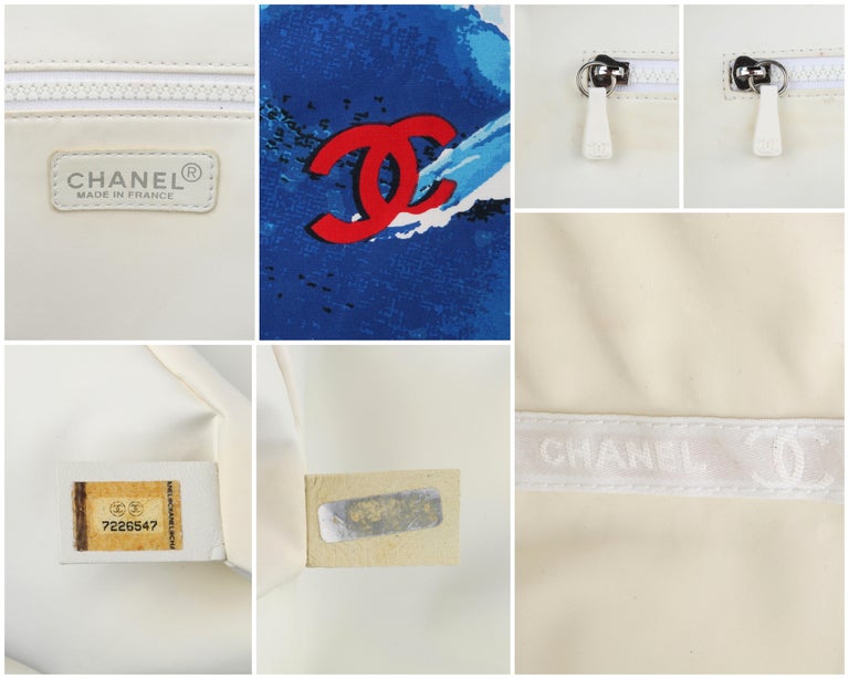 CHANEL c.2002 Red White Blue CC Surf Wave Canvas Beach Bag Large Tote For Sale 6