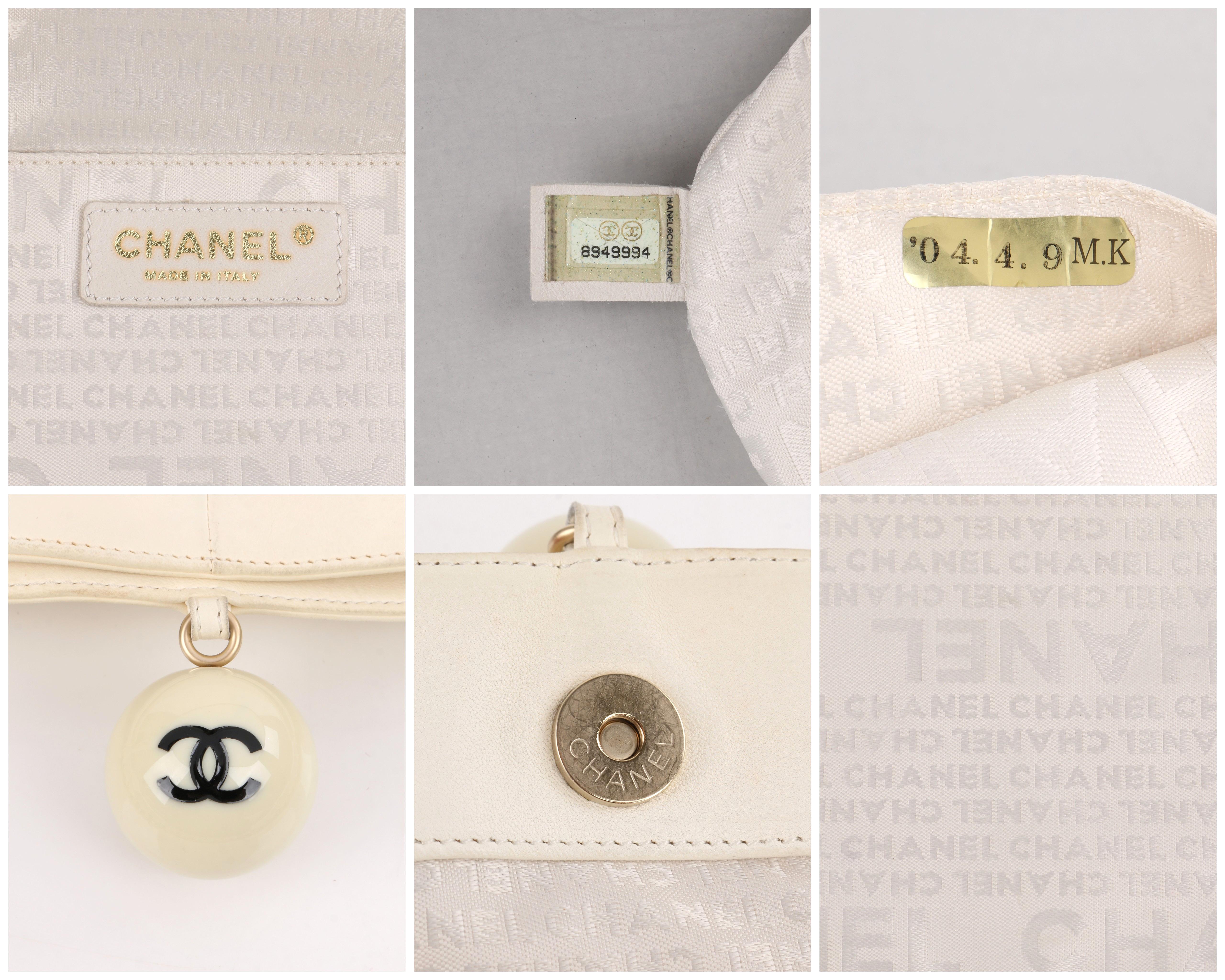 CHANEL c.2003 Ivory Lambskin Leather Coco Cue Ball Braided Chain Shoulder Bag 1