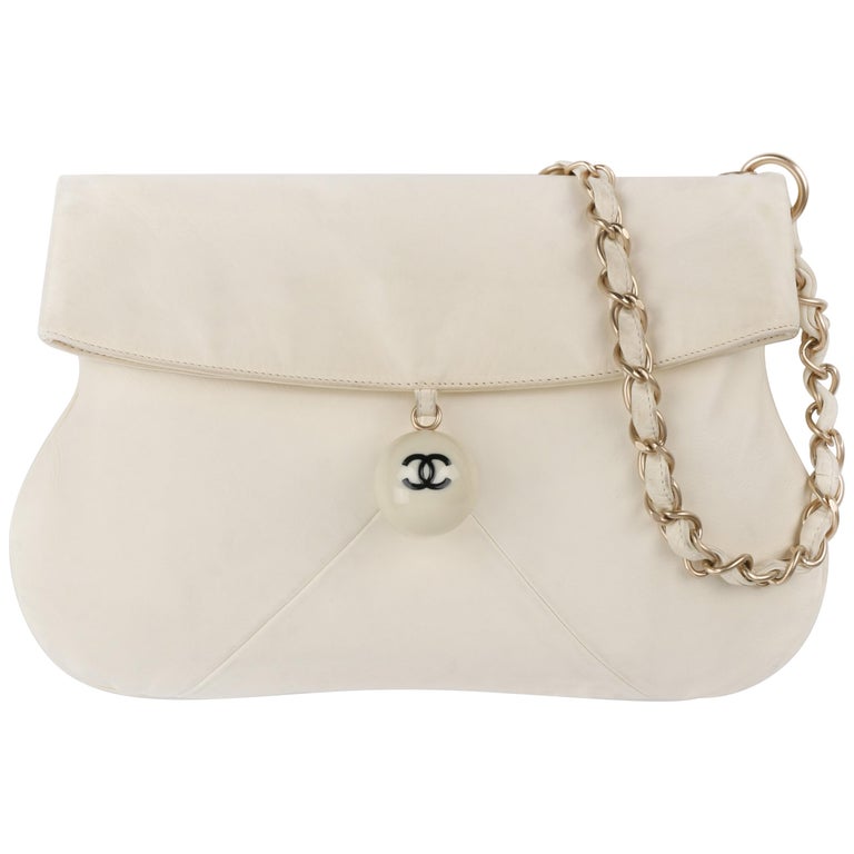 CHANEL c.2003 Ivory Lambskin Leather Coco Cue Ball Braided Chain Shoulder  Bag at 1stDibs