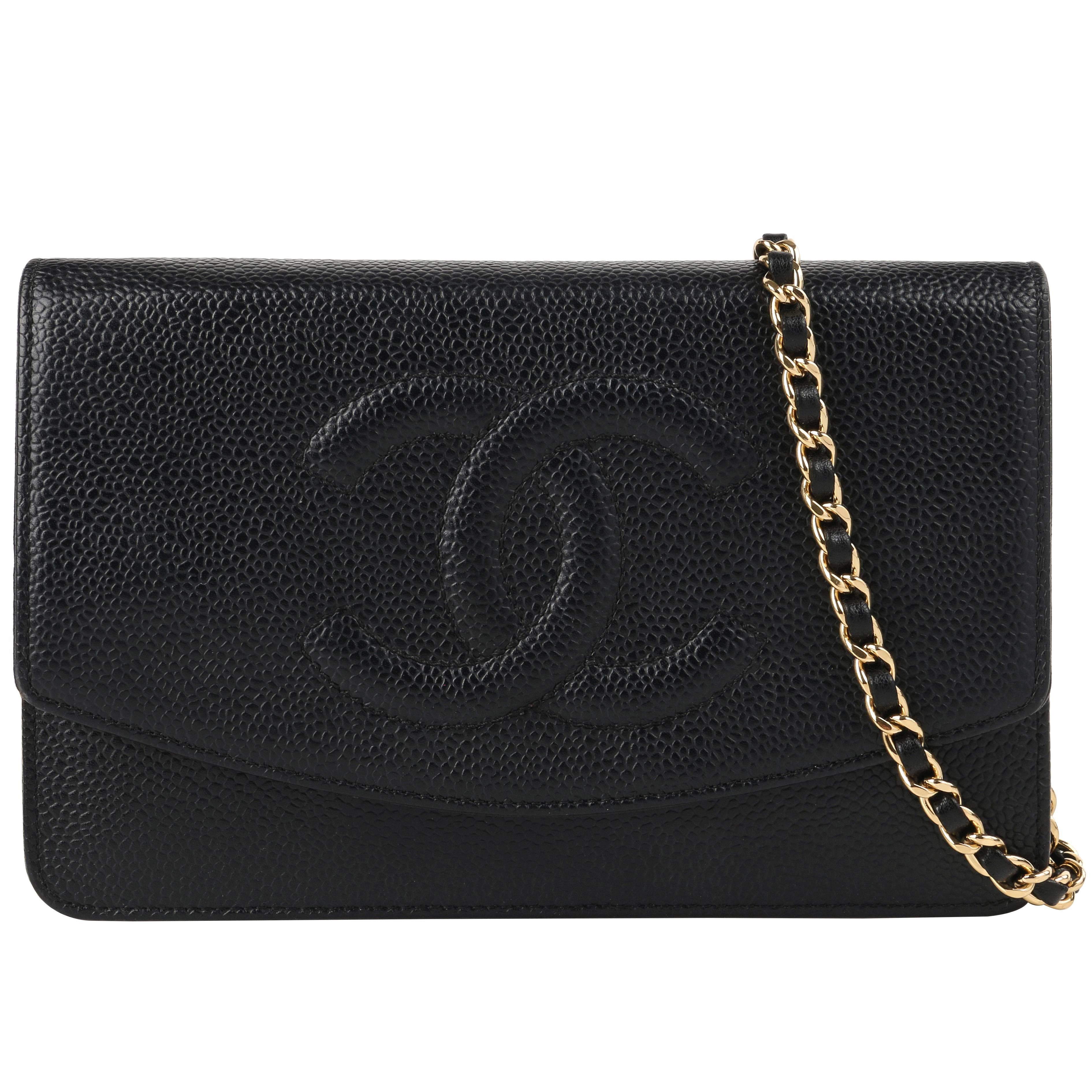 CHANEL c.2007 "Wallet On Chain WOC" Caviar Leather "CC" Crossbody Bag Clutch