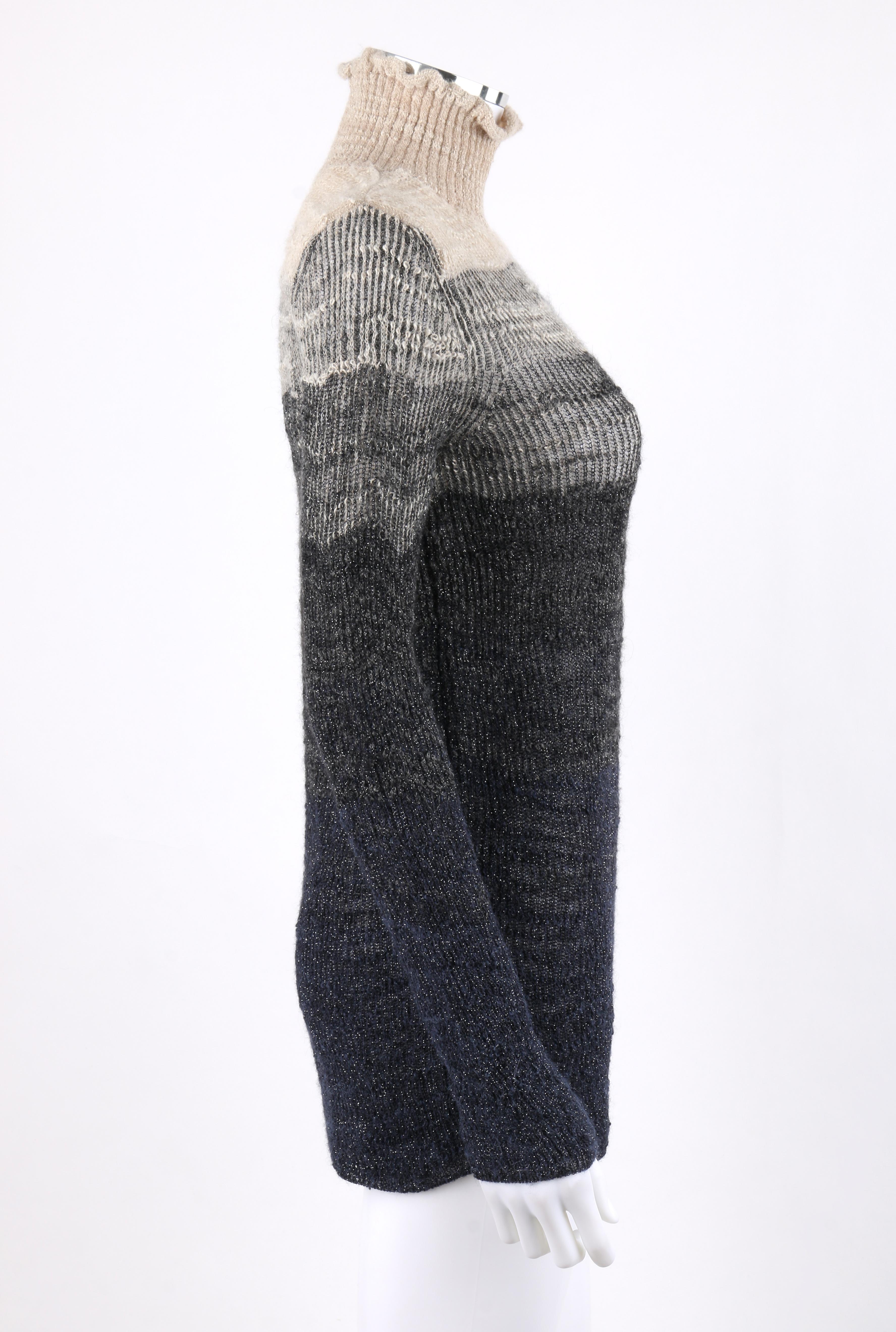Black CHANEL c.2012 Navy & Beige Alpaca Wool Shimmering Ombré Turtleneck Sweater