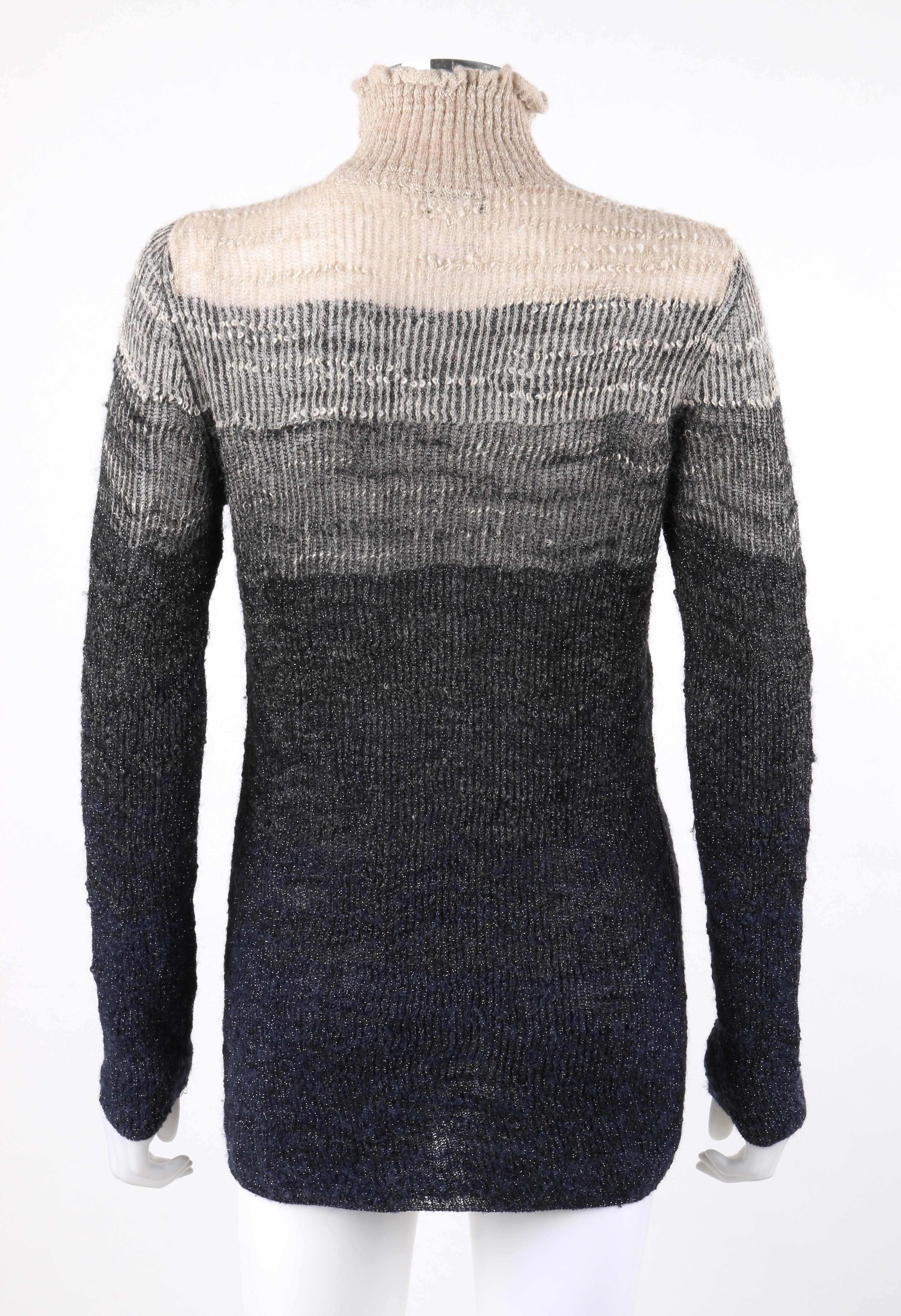 CHANEL c.2012 Navy & Beige Alpaca Wool Shimmering Ombré Turtleneck Sweater In Good Condition In Thiensville, WI