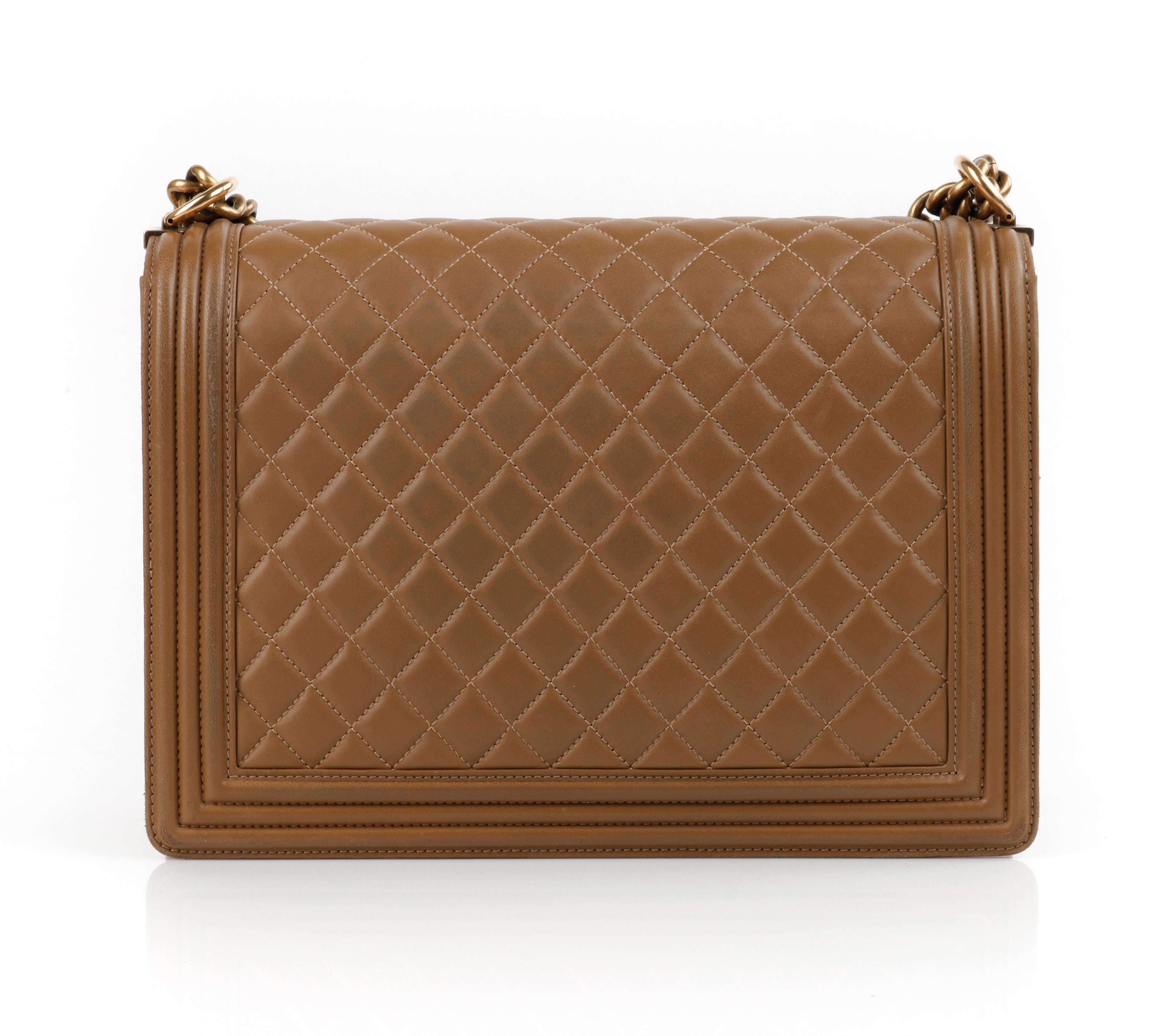 CHANEL c.2014 “Boy” Tan Quilted Leather Gold Hardware Cross-body Shoulder Bag In Good Condition In Thiensville, WI