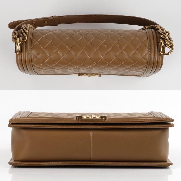 CHANEL c.2014 “Boy” Tan Quilted Leather Gold Hardware Crossbody